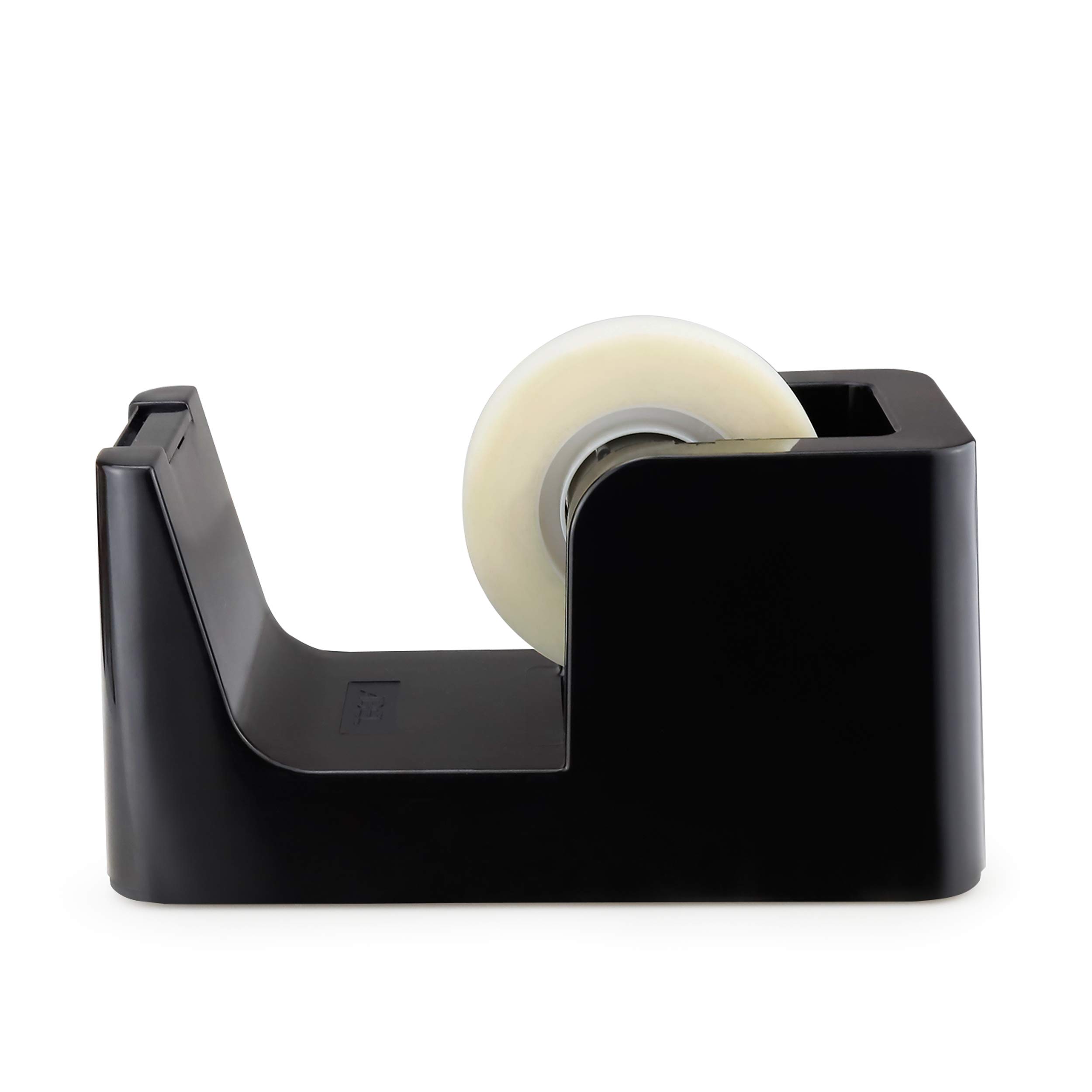 ABEL SimpleWork Dispensador de cinta de escritorio, negro, núcleo de 1 pulgada, base pesada antideslizante, cortador de cinta para oficina, hogar, escuela y manualidades