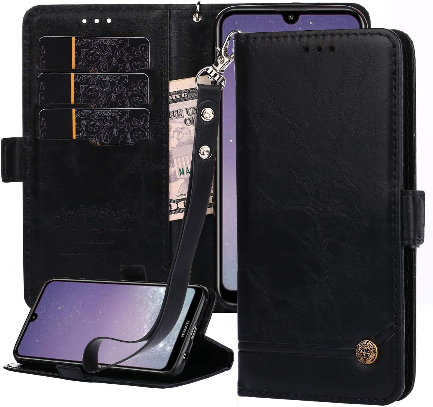 for Huawei Y7 2019 Case, Y7 Prime 2019 Wallet Case PU Leather Anti-Scratch Card Holders Kickstand flip Cover Durable Replacement for Huawei Y7 2019 (Black)