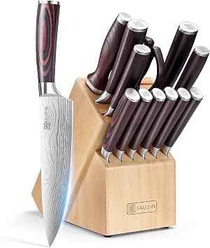 PAUDIN 14-Piece Knife Set, Ultra Sharp Kitchen Knife Set with Block