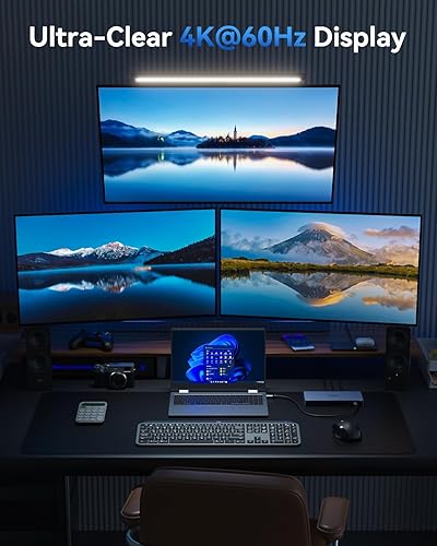 Miniatura 7 de Estación de acoplamiento HDMI dual 3 monitores, estación de acoplamiento USB C para laptop con adaptador de corriente de 65 W, 2 puertos HDMI,