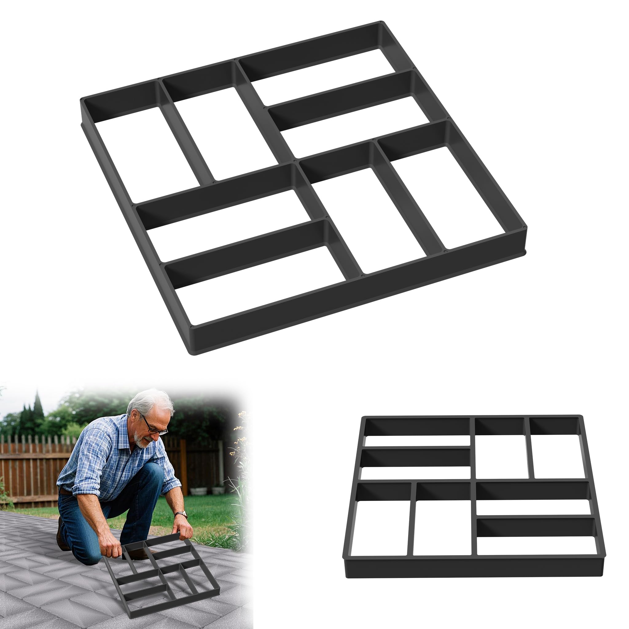 YRHome Molde de hormigón para jardín, plástico, para pavimento, jardín, piedras negras, piedras para pavimentar, molde de riego de hormigón, para aceras, jardín, césped, cuadrado, modelo 3 (8