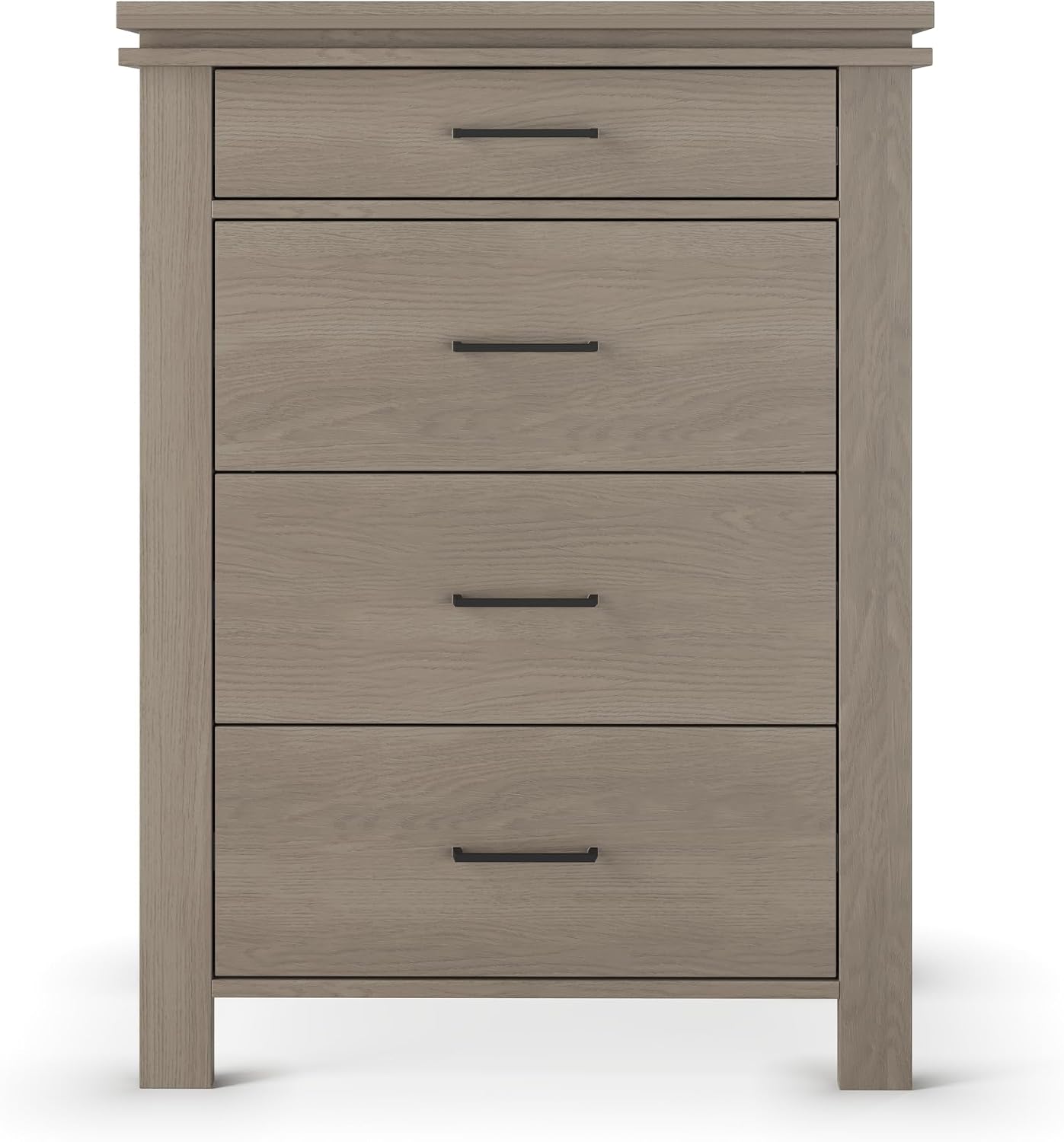 Child Craft Denman 4-Drawer Chest, 35" W Craftsman Style Nursery Chest with Stepped Molding, Metal Handles, Anti-Tip Kit, Baby-Safe Finish, Crescent Gray