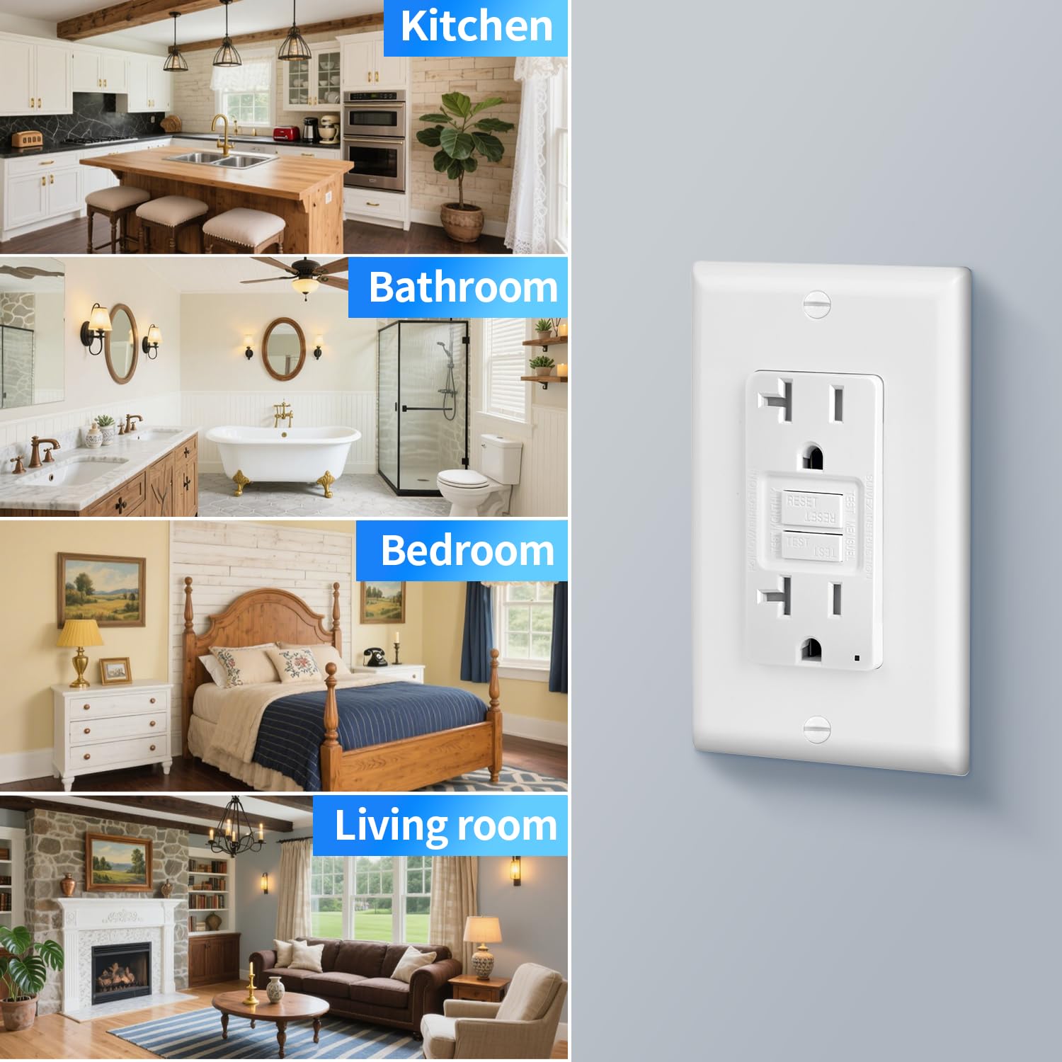 GPG11-20-TR-W 20-Amp GFCI Outlet, Tamper-Resistant, Self-Testing, White, LED Indicator, UL Listed, GPG11-20-TR-W for Kitchens, Bathrooms, Outdoor Areas (10)