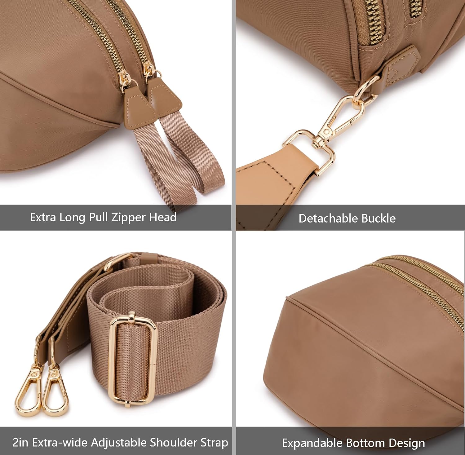 Pure Colour Crossbody Bum Bags for Women Spacious Checkered Cross body Bag Nylon Trendy Fanny Pack for Travel - Image 5