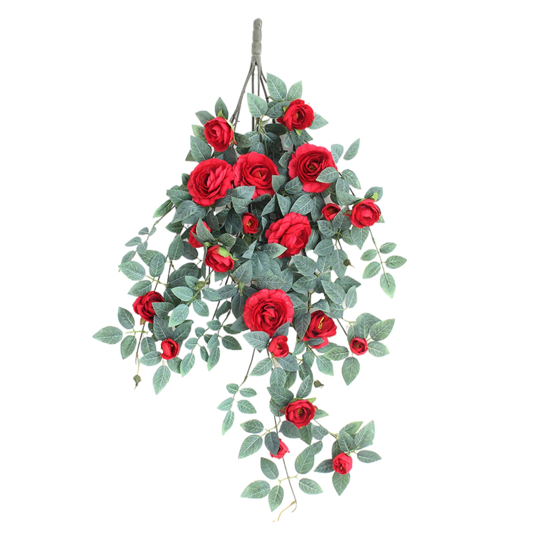 Wedhapy Teardrop Swag Front Door Swag 31.5 Inch Spring Summer Teardrop Wreath with Rose Flower Greenery Leaves Realistic Wreath for Front Door Window