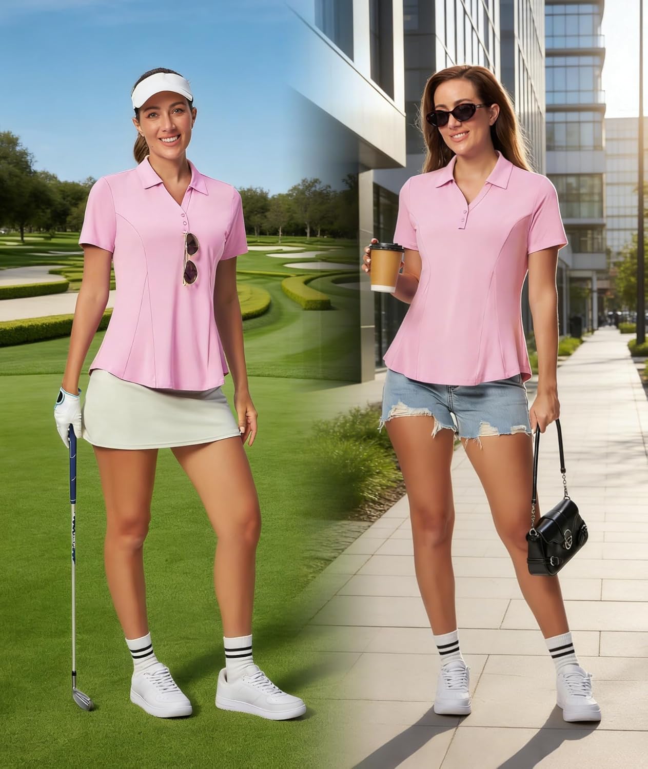 Casei Women's Golf Polo Shirt with Sunglass Loop, No-Tuck Peplum Tennis Pickleball Top, V-Neck UPF 50+ - Image 3