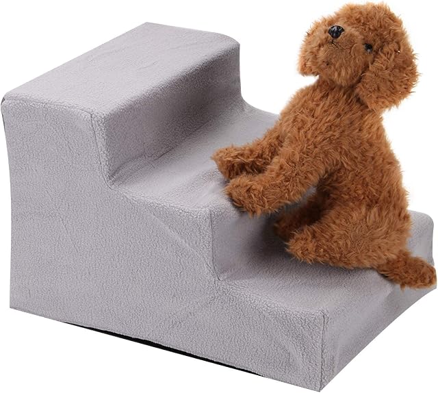 Dhouse Dog Stairs Steps for Bed 3 Steps for Dogs Ramp for Sofa Bed Pet Stairs Dog Steps with Non Slip Plush Cloth Cover Suitable for Cats Dogs Grey