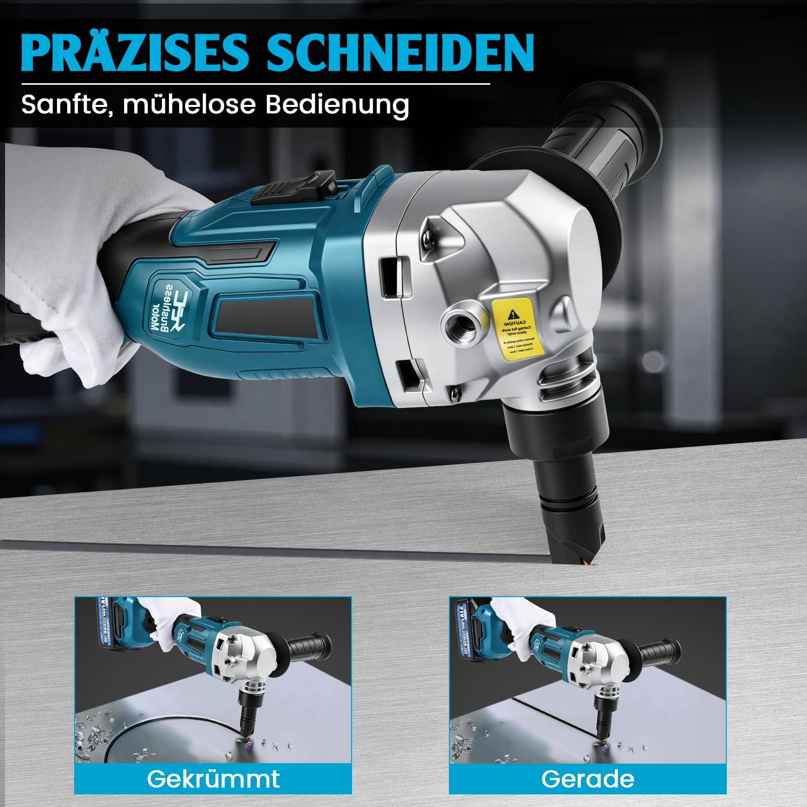 Knabber Blechknabber Kompatibel mit Makita Akku 18V, 800W Kabellose Blechnibbler mit Bürstenlos Motor, 2200U/min, 360° drehbarer Knabberkop Elektrische Blechschere für Edelstahl & Aluminium(ohne Akku)