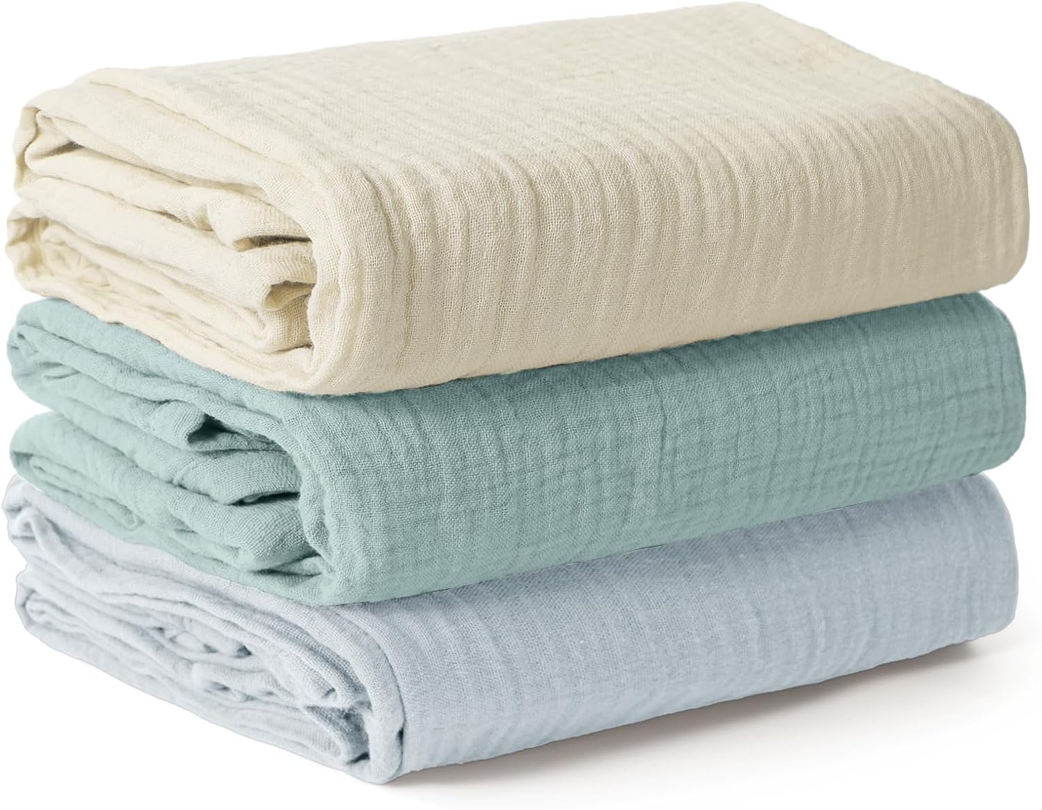 Baby Swaddle Blanket, Large Baby Swaddle 100 x 100 cm, Ultra Soft and Absorbent for Skin, Muslin Blanket for Baby Girls and Boys, Pack of 3 (Sky Blue)