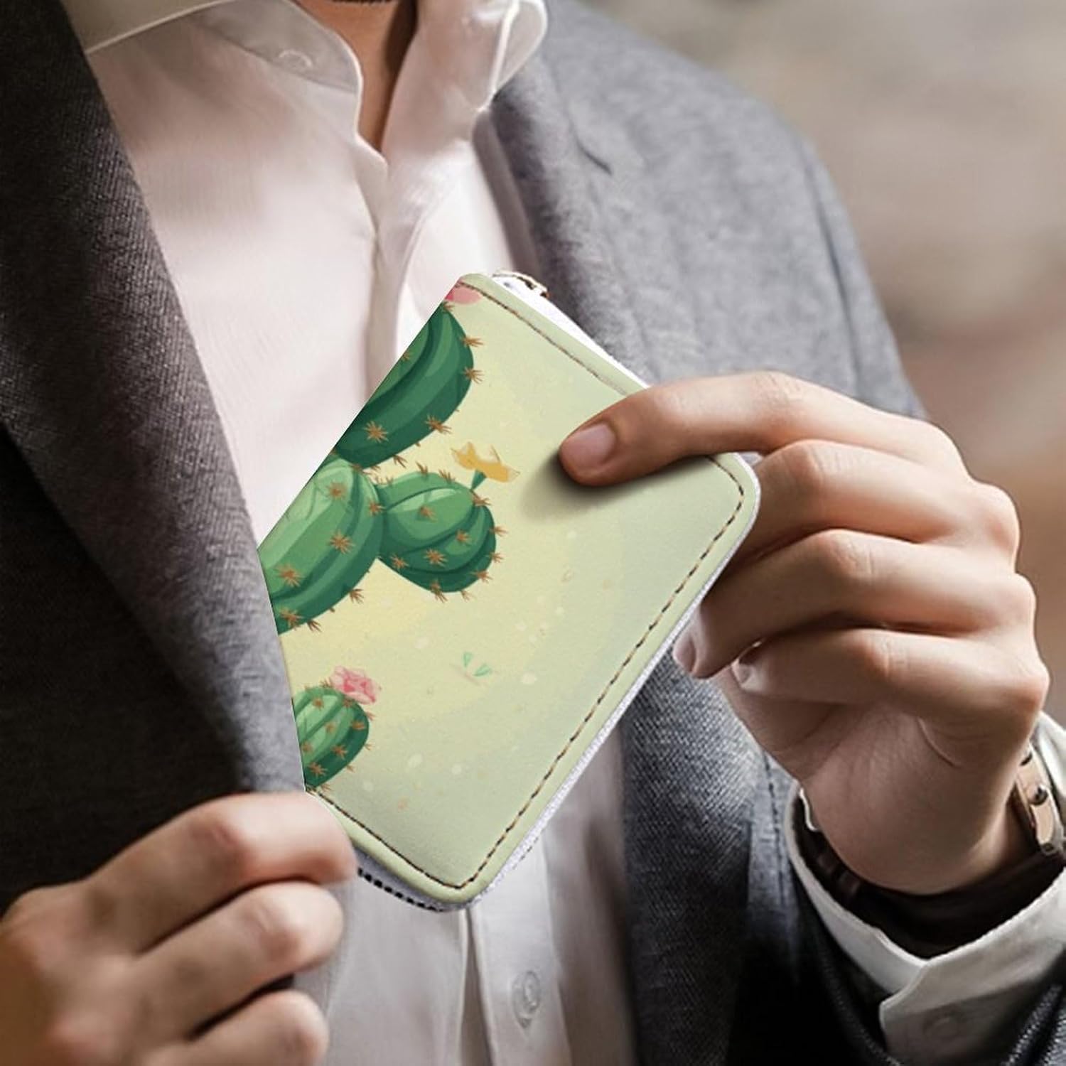Cute Cactus Card Holder RFID Blocking,Credit Card Wallet for Women And Men,Card Case Organizer Bag with Zipper