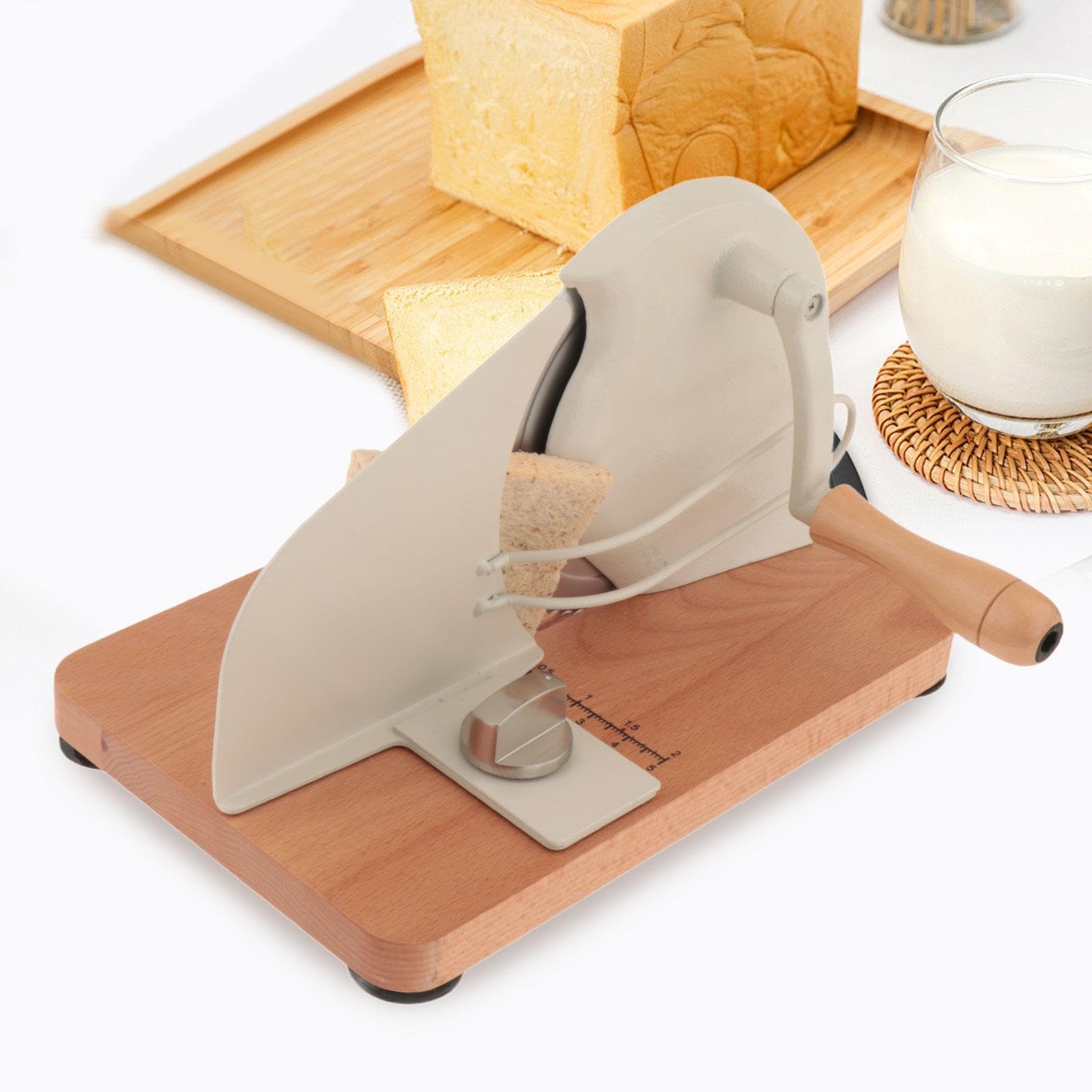 de Pan Manual Regulable en Grosor Equipado con Ventosas Antideslizantes Estructura de Acero Inoxidable Y Base de Madera Función de P, Blanco, Individual