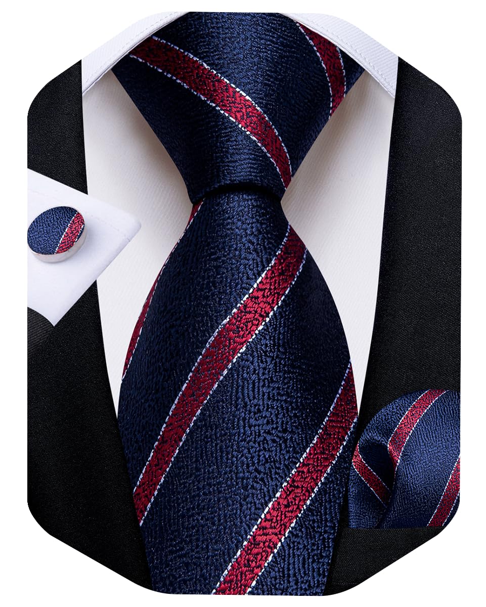 DiBanGu Striped Ties for Men Silk Woven Plaid Necktie | Classic Stripe Pattern,Soft Silk,Wear-resistant,Pocket Square and Cufflinks,Great Gift for Birthday,Business,Meeting