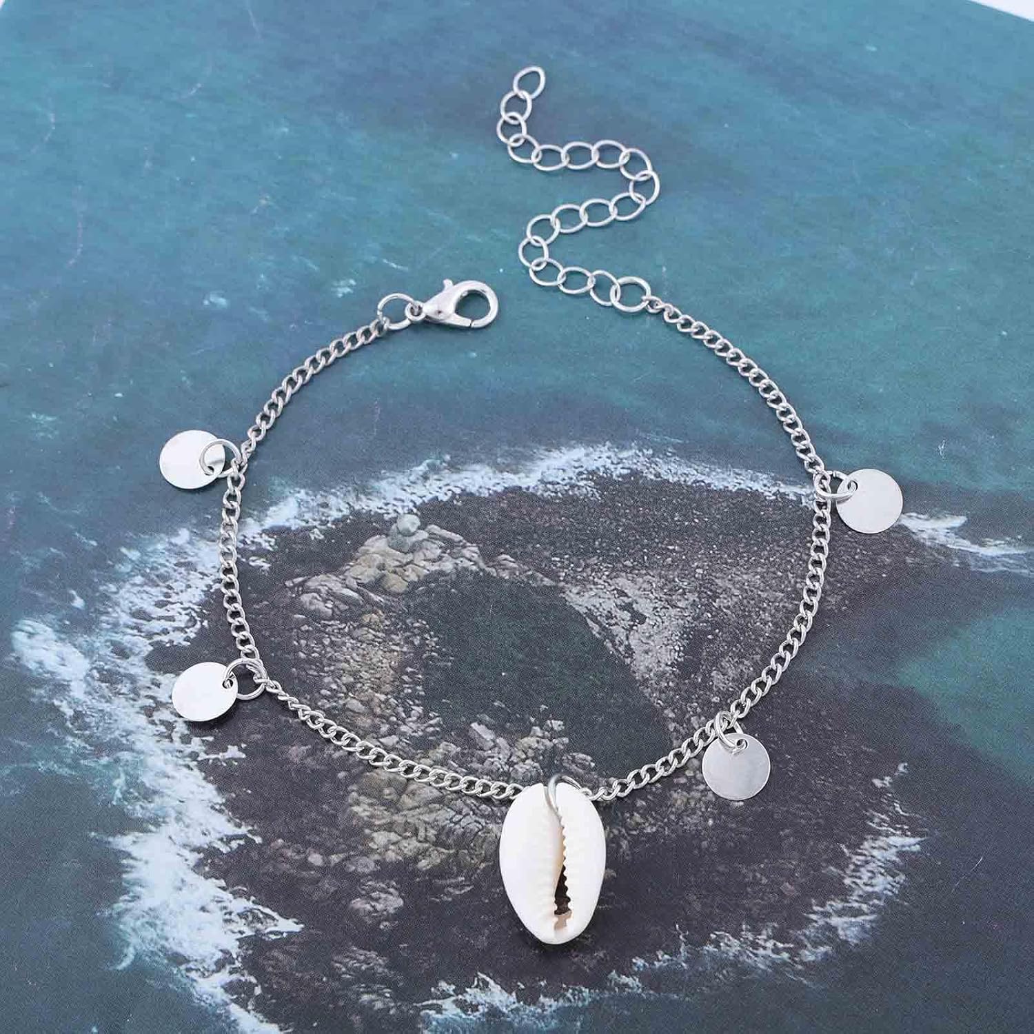 Bohemian Cowrie Shell Ankle Bracelet Silver Disc Ankle Chain Bracelet Coin Shell Beach Anklet Chain Seashell Foot Chain Anklet Summer Beach Foot Chain Jewelry for Women Gifts - Image 3