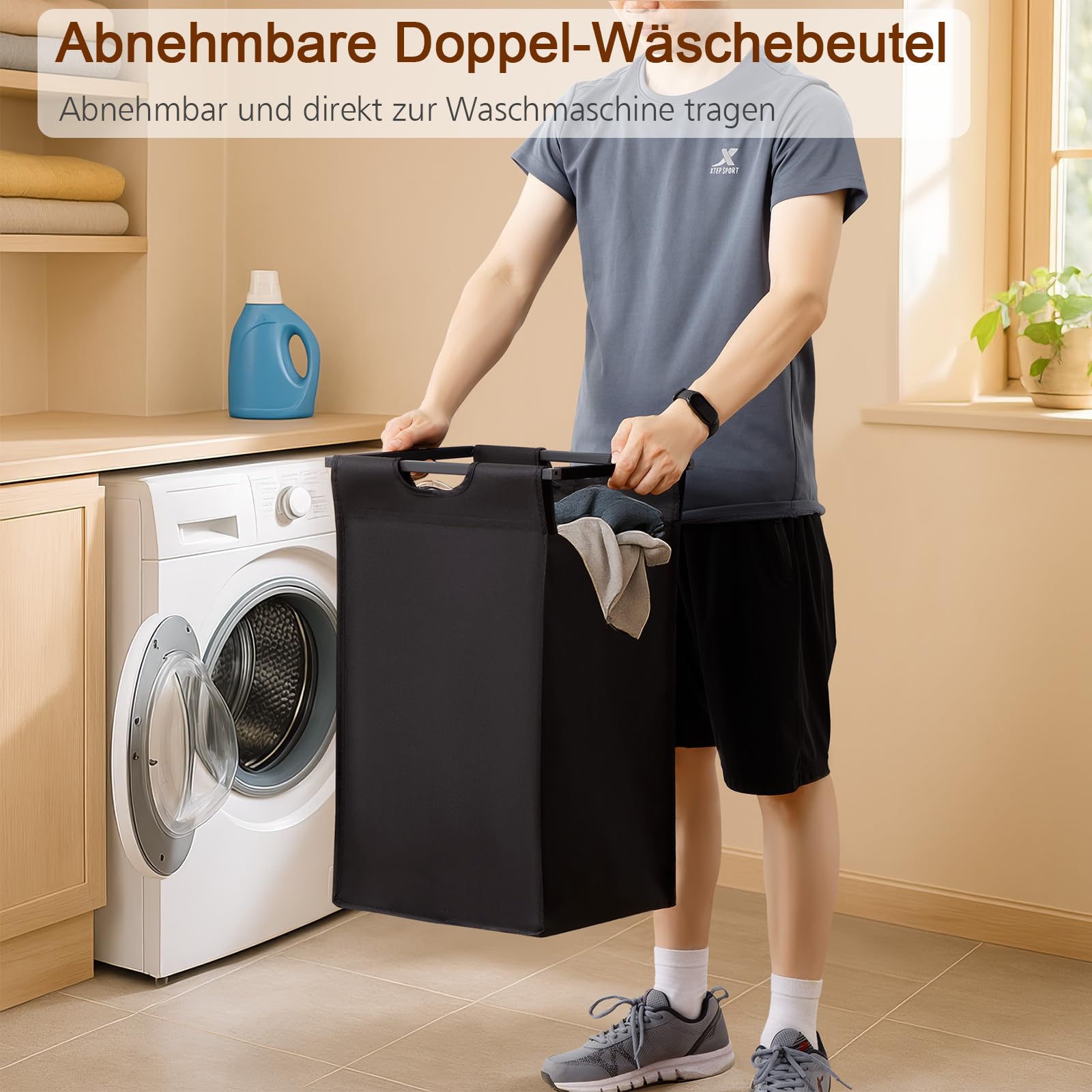 AMHANCIBLE Cesto Ropa Sucia, 2 x 38 L, Cesto de Ropa Sucia, con 2 Clasificaciones, Cesta Colada con Estante y Bolsas Extraíbles, para Lavandería, Dormitorio, Baño, Gris, EHLS02GY