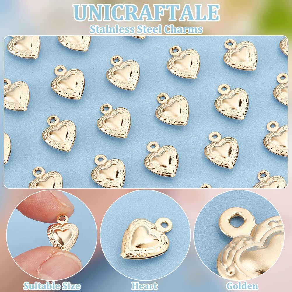 UNICRAFTALE 40Pcs Golden Small Heart Charm 3D Heart Pendants Stainless Steel Dangle Love Charm with Loop for Mother's Day Valentine's Gifts DIY Bracelet Earrings Jewelry Making - Image 5