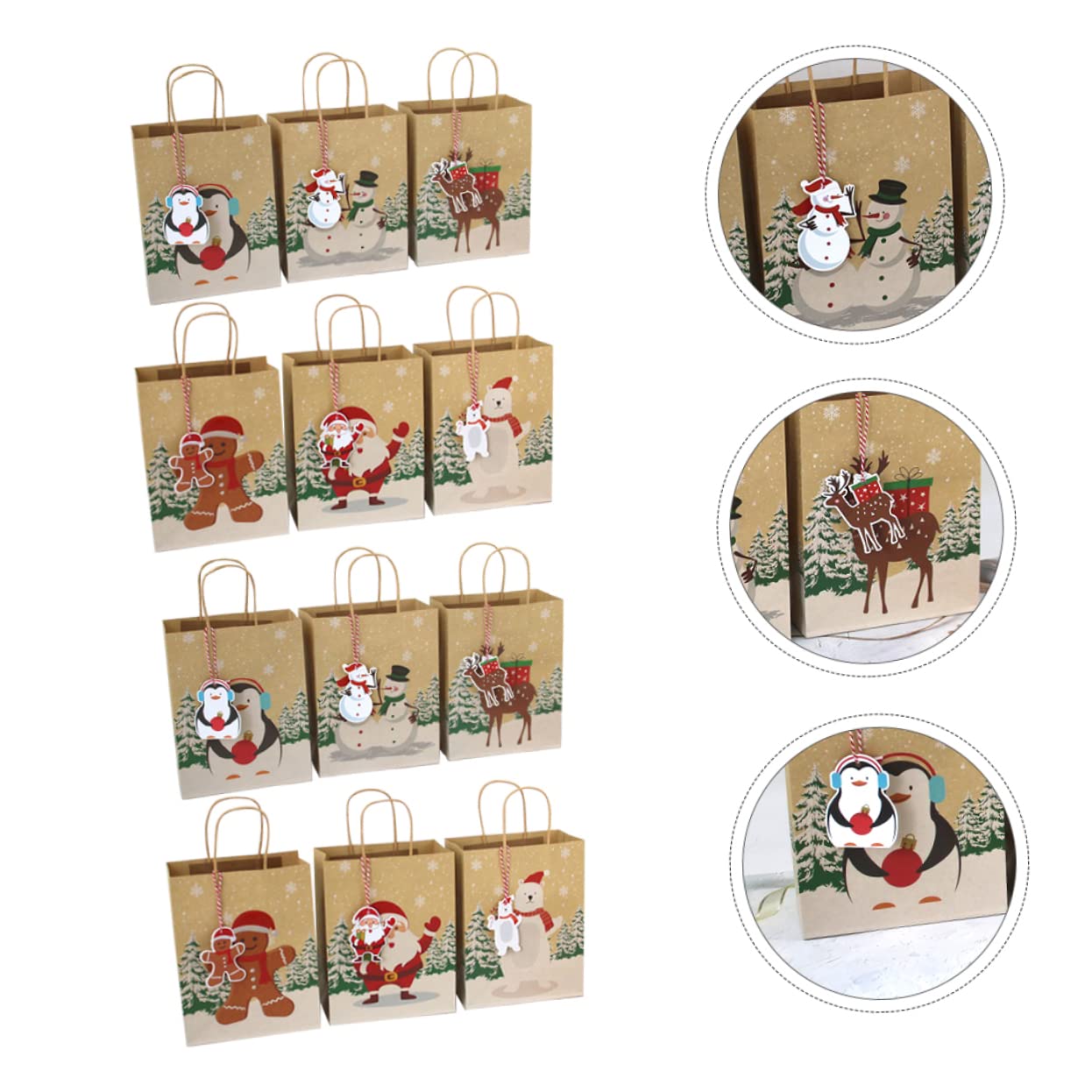 COLLBATH 24stücke Kunststoffbeutel Mit Quadratischem Boden Weihnachtspapierbeutel Aus Kraftpapier Geschenktaschen Mit Cartoon-weihnachtsmotiv Und Langlebig Für Weihnachtsfe
