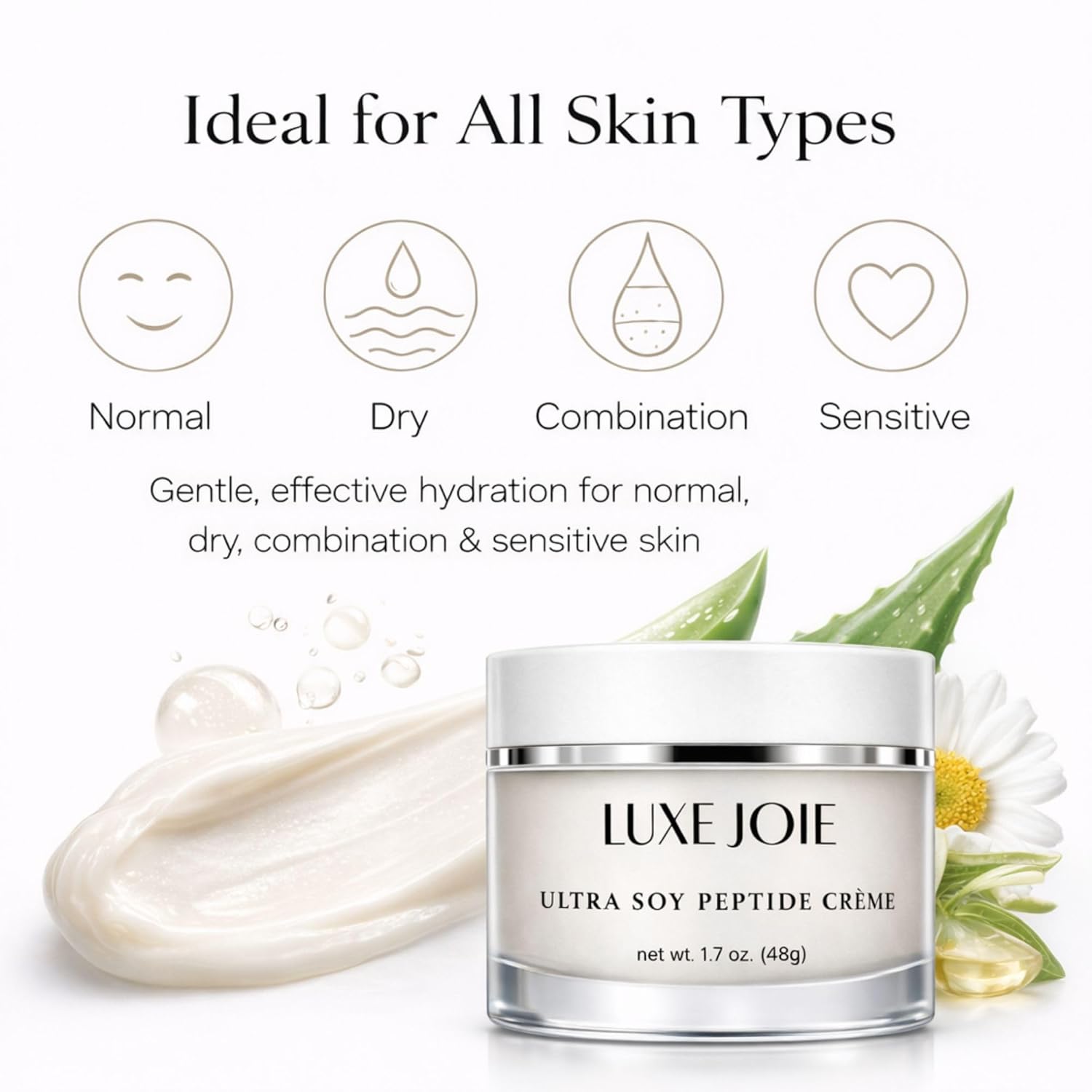 LuxeJoie Peptide Face Cream – Matrixyl Peptide Moisturizer for Mature Skin – Firming Anti Aging Moisturizer with Alpha Lipoic Acid Ultra Soy Peptide Creme – 1.7 oz