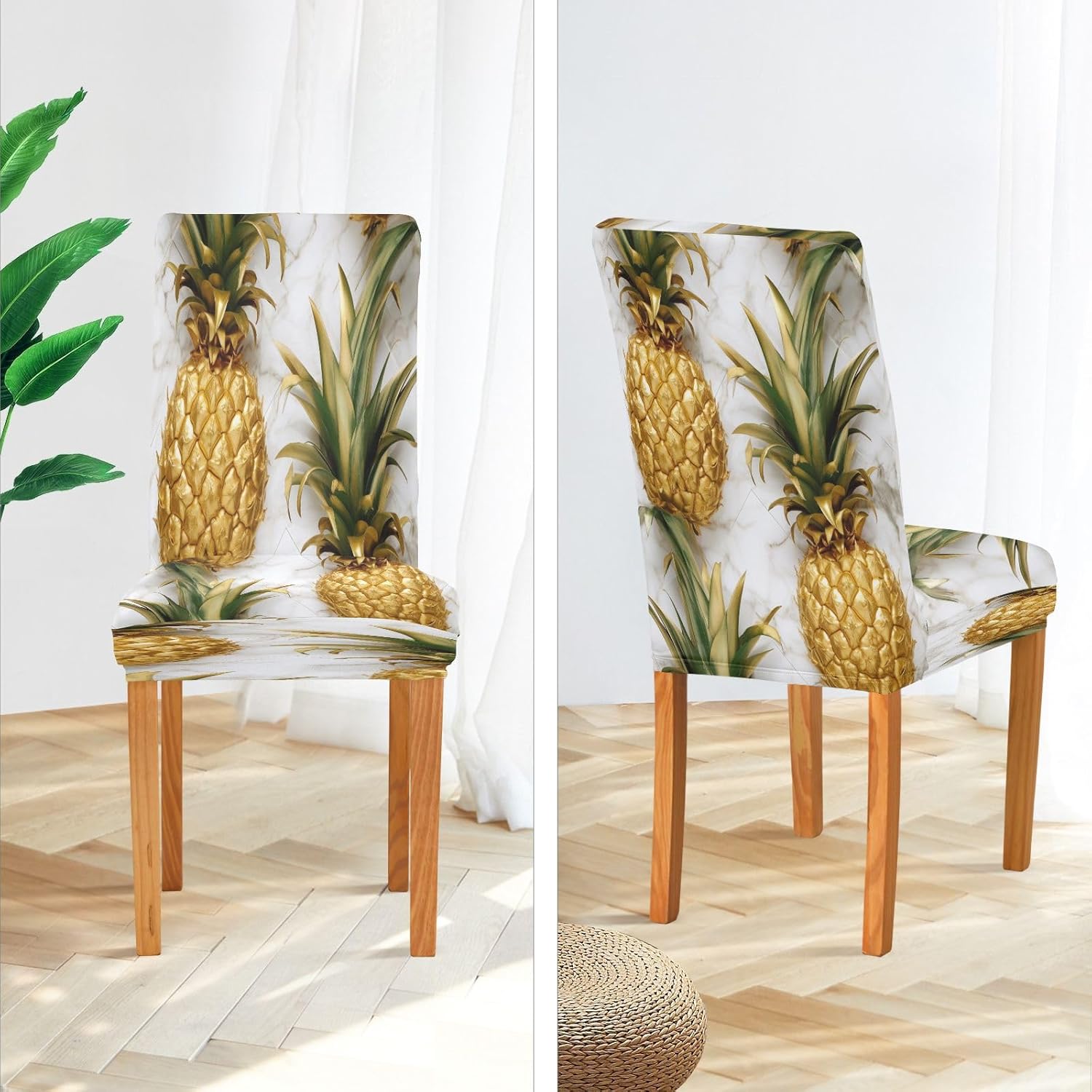 ALAZA Pineapples Marble Background Dining Room Chair Slipcovers Dining Chair Covers Parsons Chair Slipcover Office Chairs Stretch Chair Covers for Dining Room