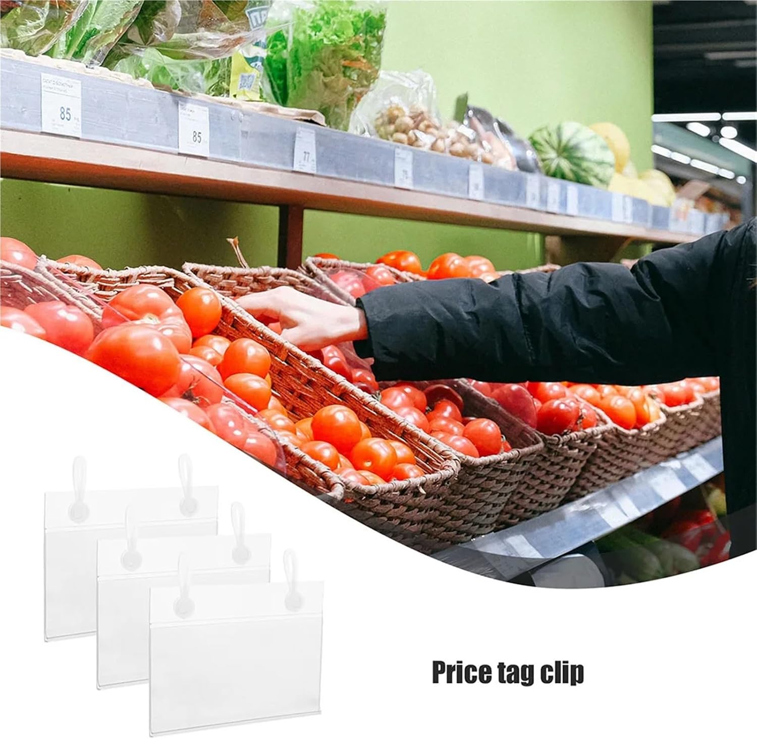 80Pcs Clear Label Holders for Shelves with Double Ear Hooks, PVC Price Tag Clips for Baskets, Wire Racks for Retail Stores, Supermarkets and Trade Shows