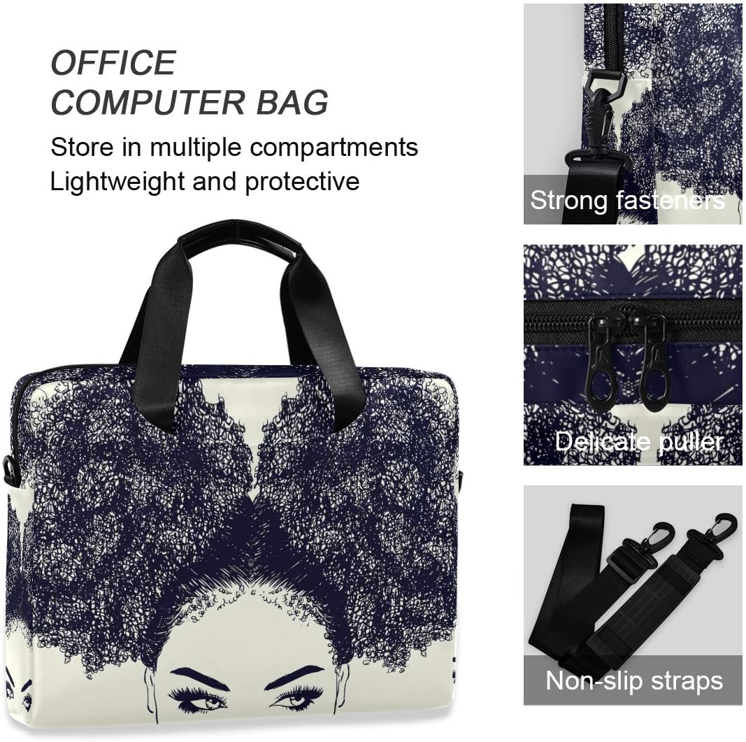 ALAZA African American Woman with Curly Hair Laptop Case Bag Sleeve Portable Crossbody Messenger Briefcase w/Strap Handle, 13 14 15.6 inch