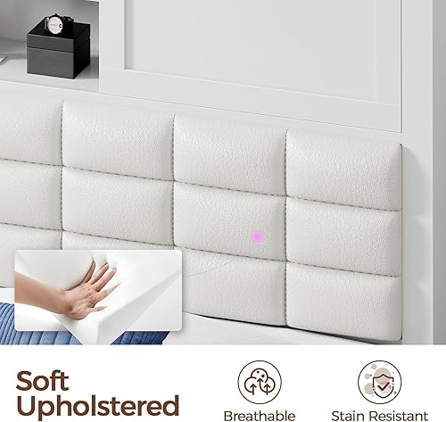 Miniatura 6 de Rolanstar Marco de cama tamaño individual con estación de carga, cabecera con estantería con luz LED y puertas correderas, cama de plataforma con