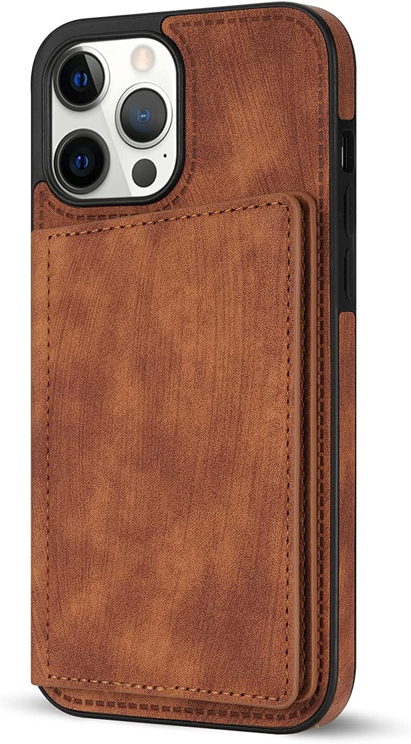 Wallet Case for iPhone 14/14 Plus/14 Pro/14 Pro Max with Card Holder, Flip Premium Leather Slim Back Stand Case Magnetic Clasp Shockproof Cover (Color : Brown, Size : 14)