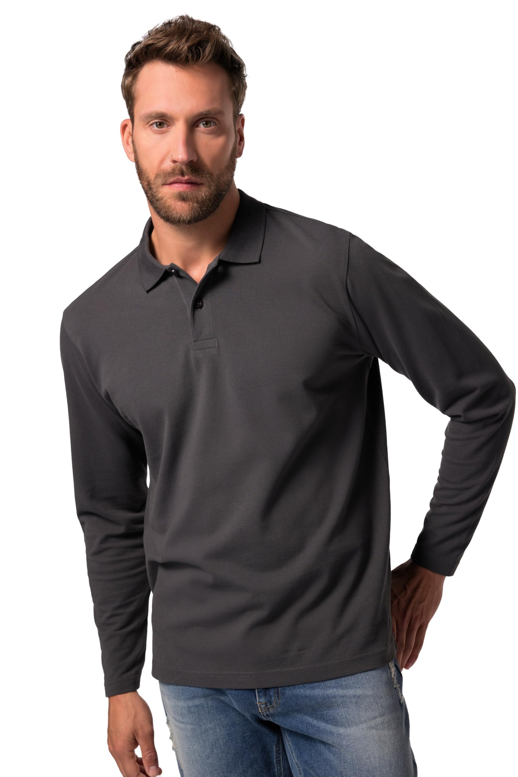 JP 1880 799230 Men's Large Sizes Plus Sizes Menswear L-8XL Basic Long Sleeve Piqué up to 8 XL, Slate, 5XL