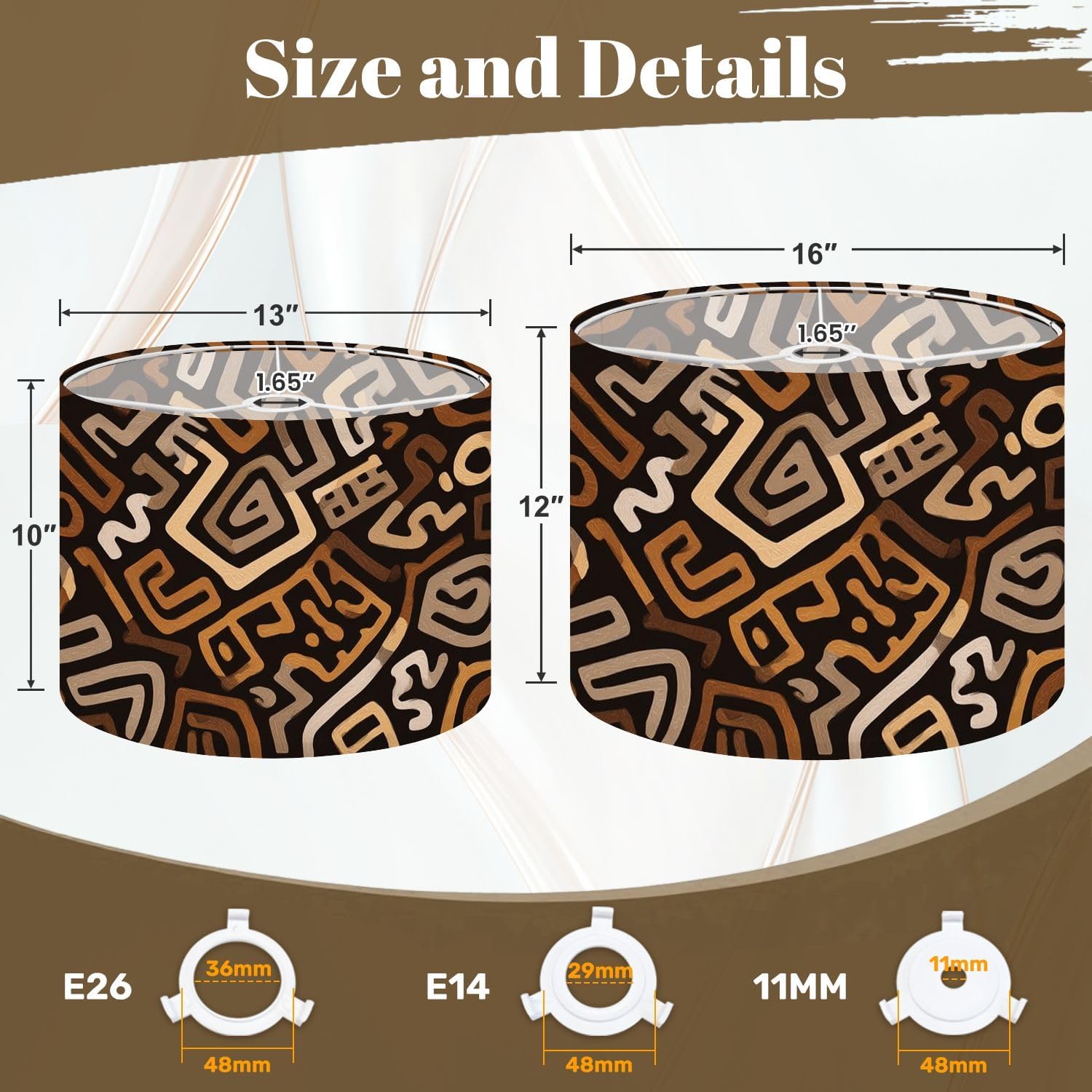 Large Drum Lamp Shades for Floor Lamps African Print Fabric Seamless Tribal Traditional Ethnic Hand Drawn Easy Assembly Required Fabric Lamp Shades for Living Room Kitchen Room Decor 16x16x12in
