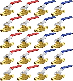 4/10/20pcs PEX Ball Valves, 1/2" Valves/ 3/4" Valves, PEX Brass Full Port Shut-off Ball Valve, Quarter Turn HOT (RED) COLD (BLUE) of Water Stop Shut off (1/2", 20pcs)