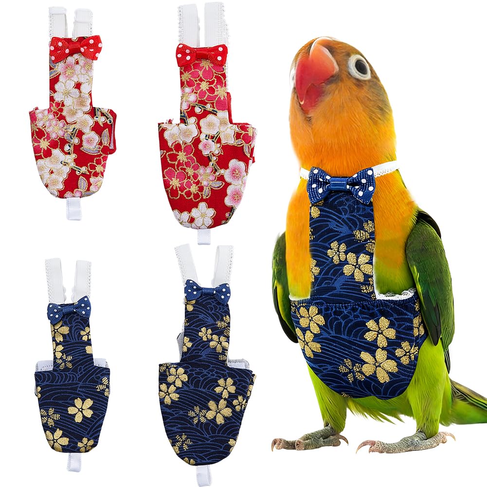 SUPERFINDINGS 4Pcs 4 Styles Flower Bird Diaper Bird Flight Suits Diapers Reusable Parrot Nappy Washable Cute Urine Wet Suit for Cockatiel Conure Budgie Macaw African Grey Parakeet