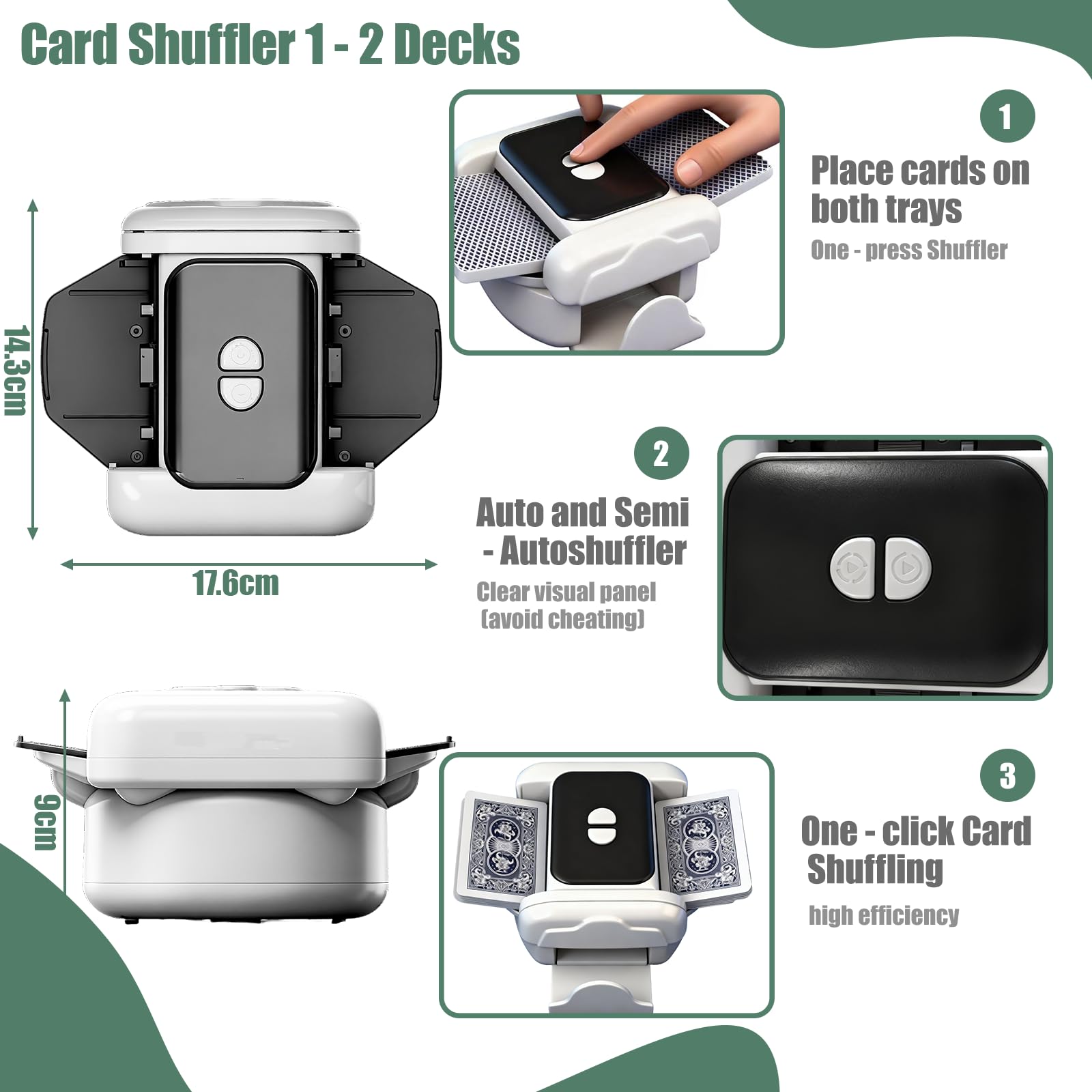 Automatic Card Shuffler Machine for 1-2 Decks, Rechargeable Shuffling Machine with One-Press AUTO & Manual Mode - Image 3