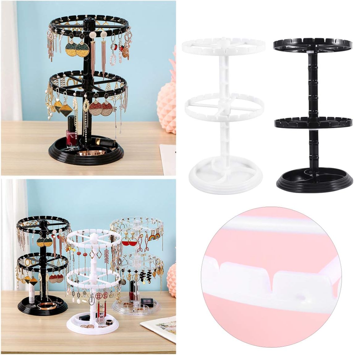 回転イヤリングホルダー イヤリングディスプレイスタンド ジュエリーツリースタンド ディスプレイタワー イヤリングオーガナイザーラック