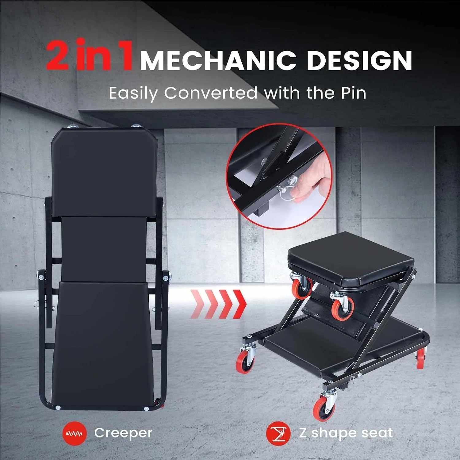 Garage Shop Creepers Folding Car Repair Bed Auto Maintenance Work Bench Chair Workshop Wheels Roller Creeper(2.5 inch Caster)