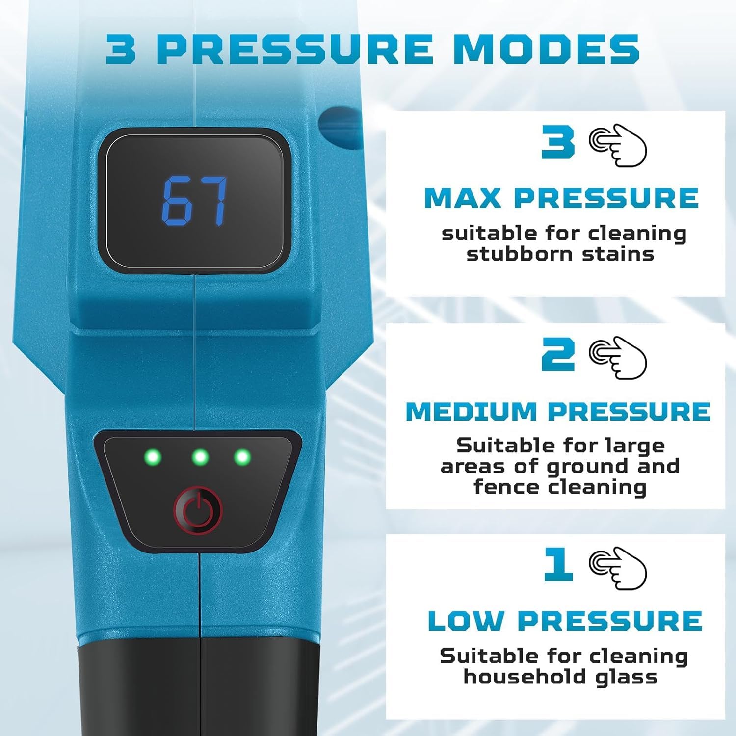Nettoyeur haute pression sans fil avec 2 batteries de 3000 mAh | Max 120 bar Nettoyeur haute pression portable sans balais | Pistolet haute pression avec buse pulvérisateur à mousse