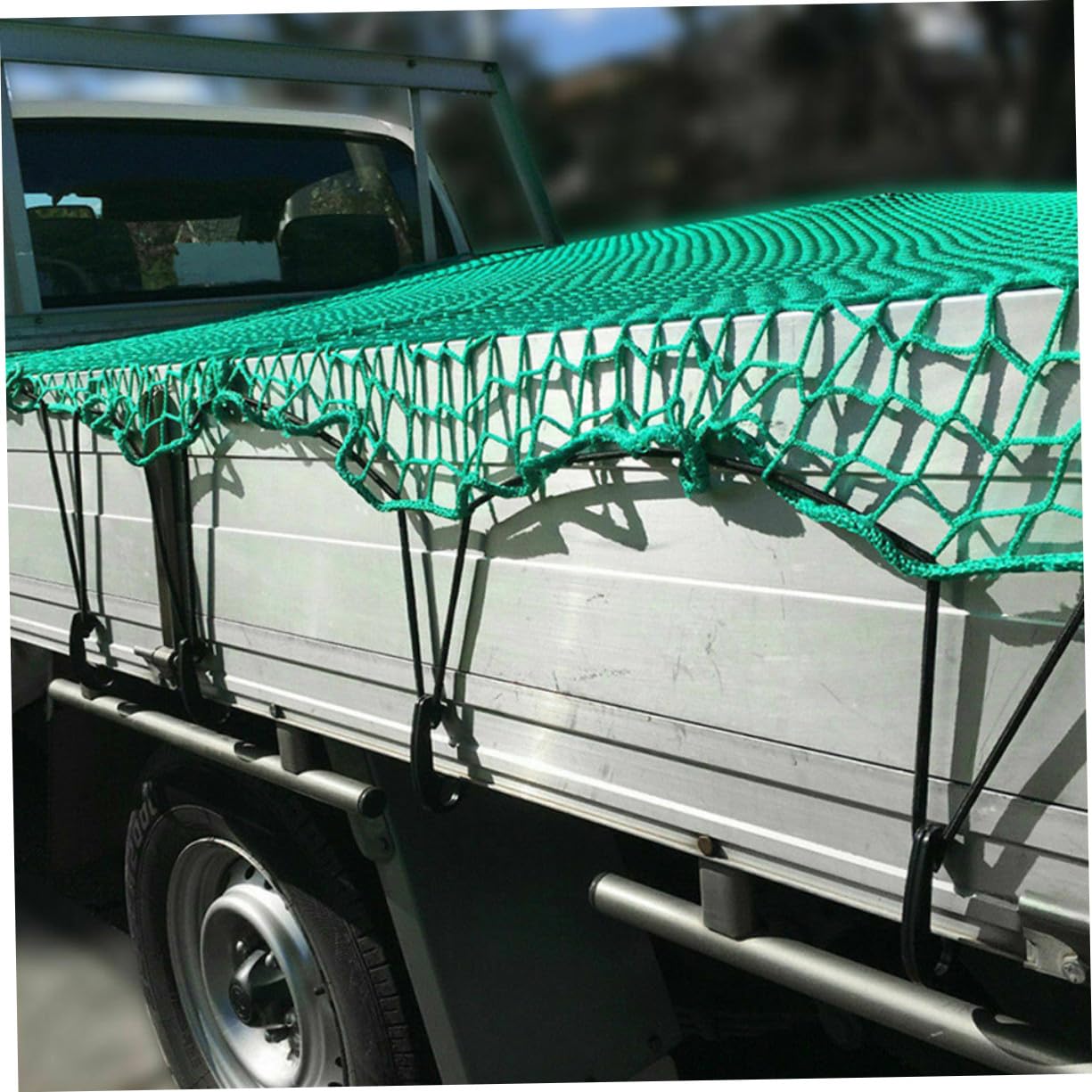 TOYANDONA Rete e 15 Ganci per Cassone Pickup di Carico in Nailon e Rimorchio Resistente agli Strappi Verde con Corde Elastiche per Uso All'aperto per Traslochi e Trasporti