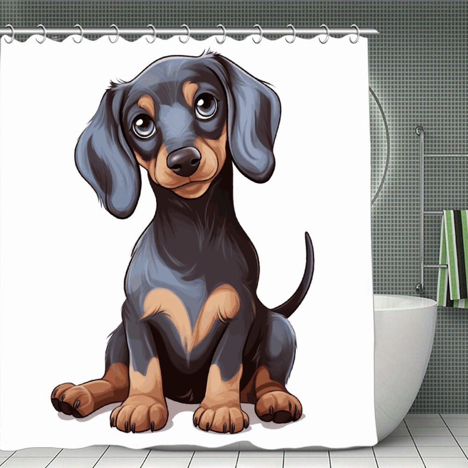 JTREHY Cute Dachshund Shower Curtain Waterproof Bathroom Shower Curtain Machine Washable Bath Curtains Polyester Cloth Bath Curtains for Bathroom Showers 70.8×70.8Inch