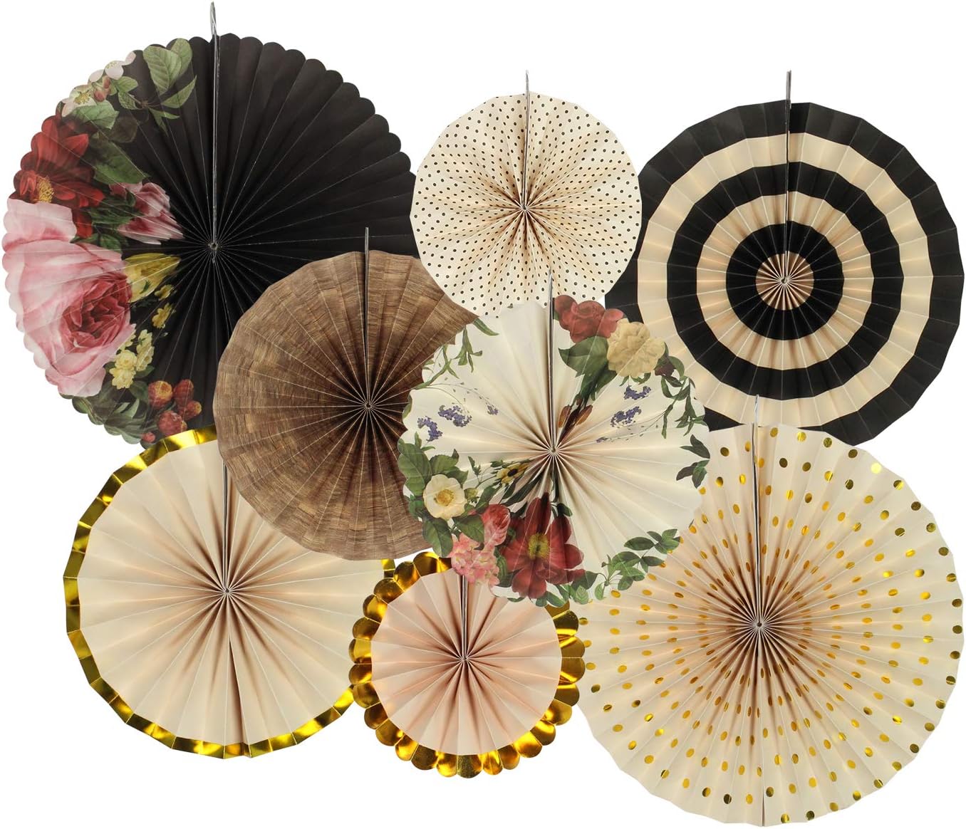 Party Hanging Paper Fans Decoration Set for Wedding Birthday Party Mother's Day Round Events Accessories Set of 8