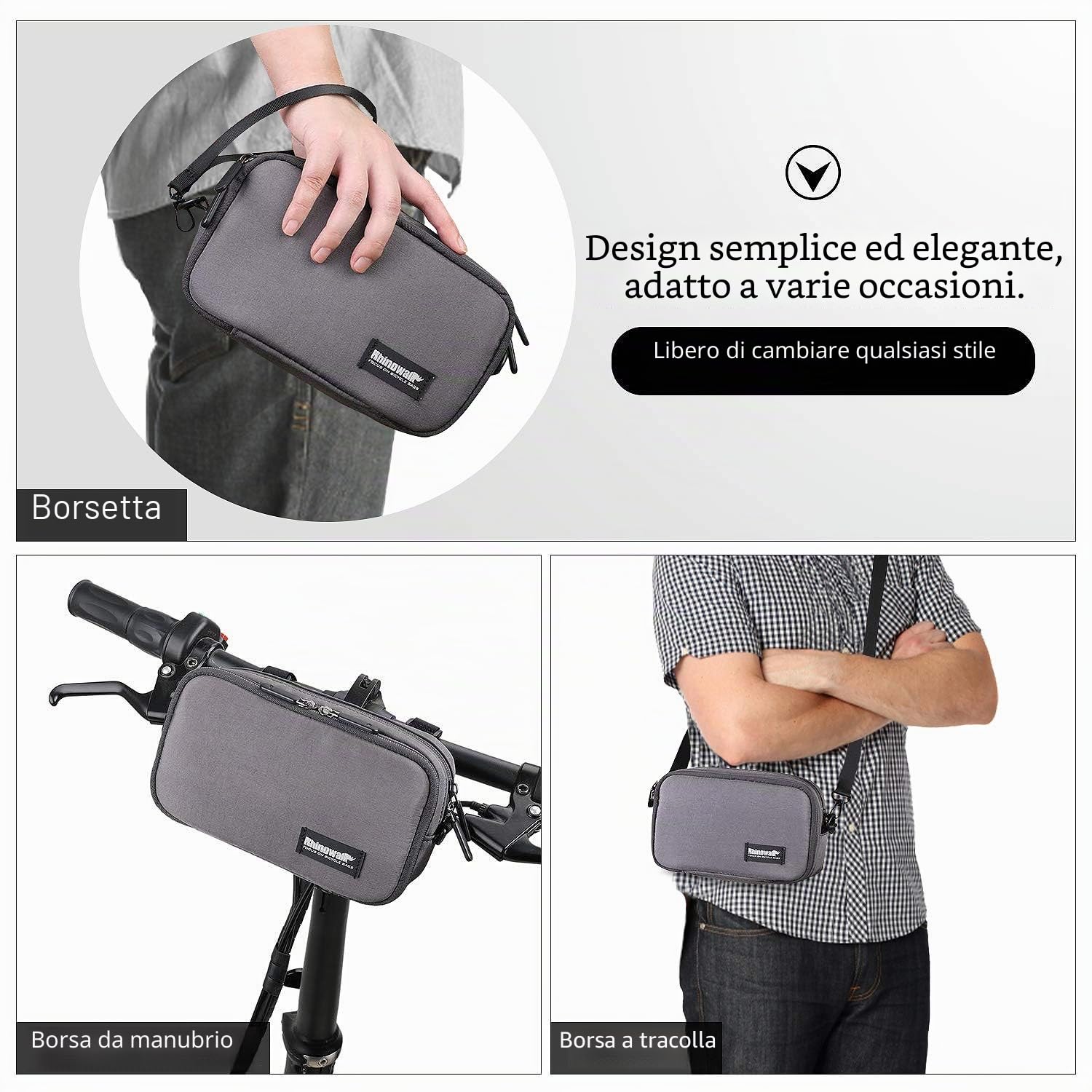 BAIGIO Borsa Anteriore per Bicicletta Borsa Manubrio Bici con Copertura Antipioggia Multifunzione Borsa a Spalla Borse Tracolla Casuale (Grigio)