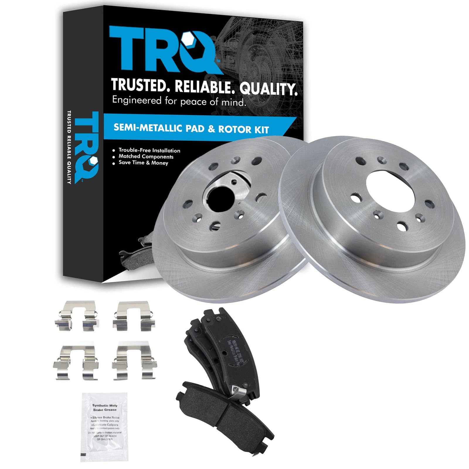 TRQ Rear Brake Pad and Rotor Set Semi Metallic Solid Rotors