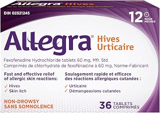 Allegra Hives - 12-Hour Itchy Skin Relief Due to Hives, Allergic Skin Reactions - 60 Mg Fexofenadine Hydrochloride, Antihistamine - Non-Drowsy Formula - Adults, Kids, 12 & Older - 36 Tablets
