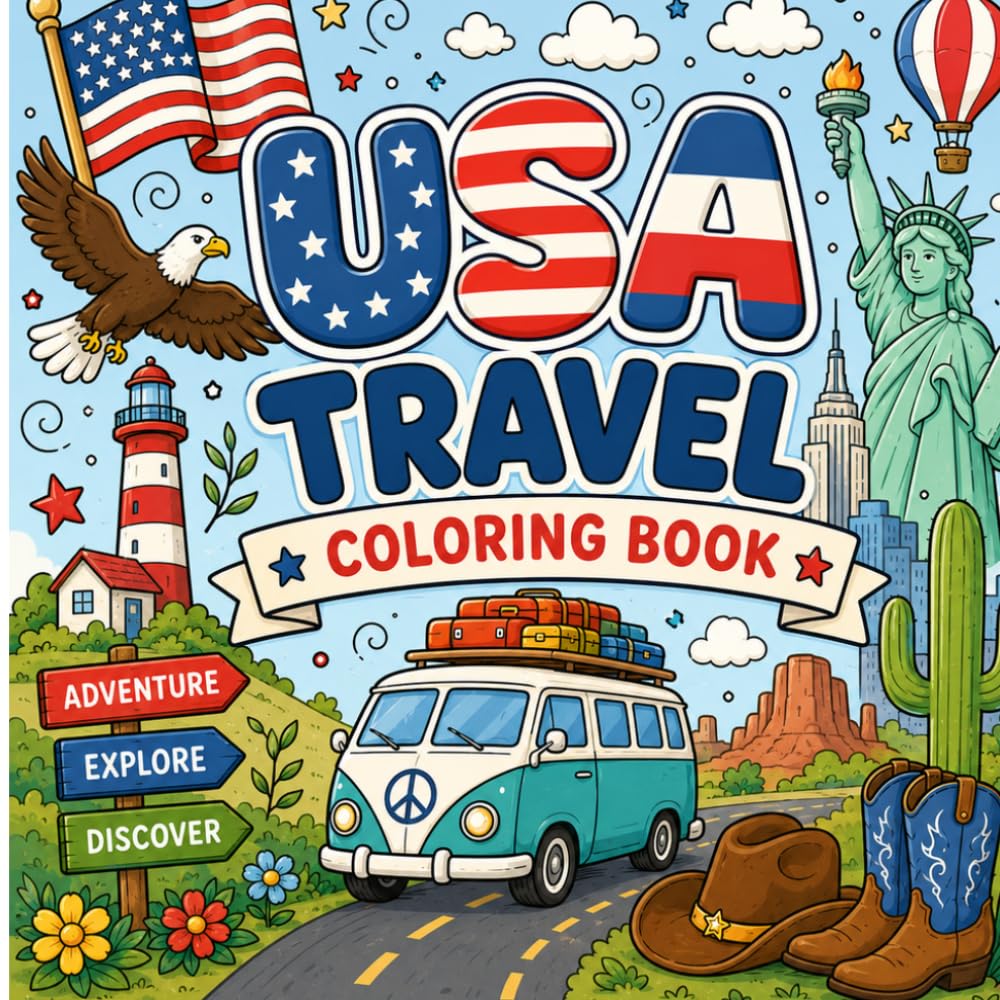 USA States Travel Doodles Coloring Book: 50 USA States Filled with Iconic Landmarks, Nature, Wildlife & Local Symbols | A Relaxing Travel Coloring Adventure