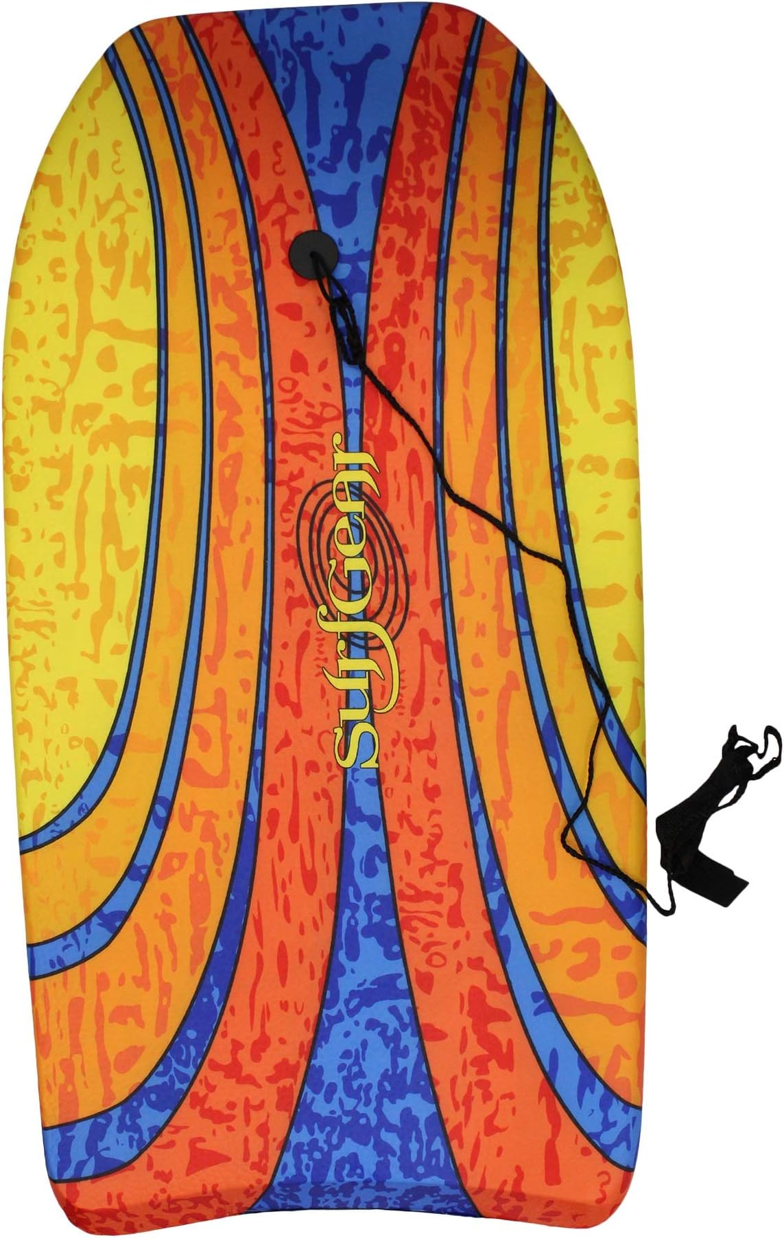 TESTEL 91cm Boogie Board Bodyboard Surf Board Float Kids/Adults & Leash Plug (Striped)
