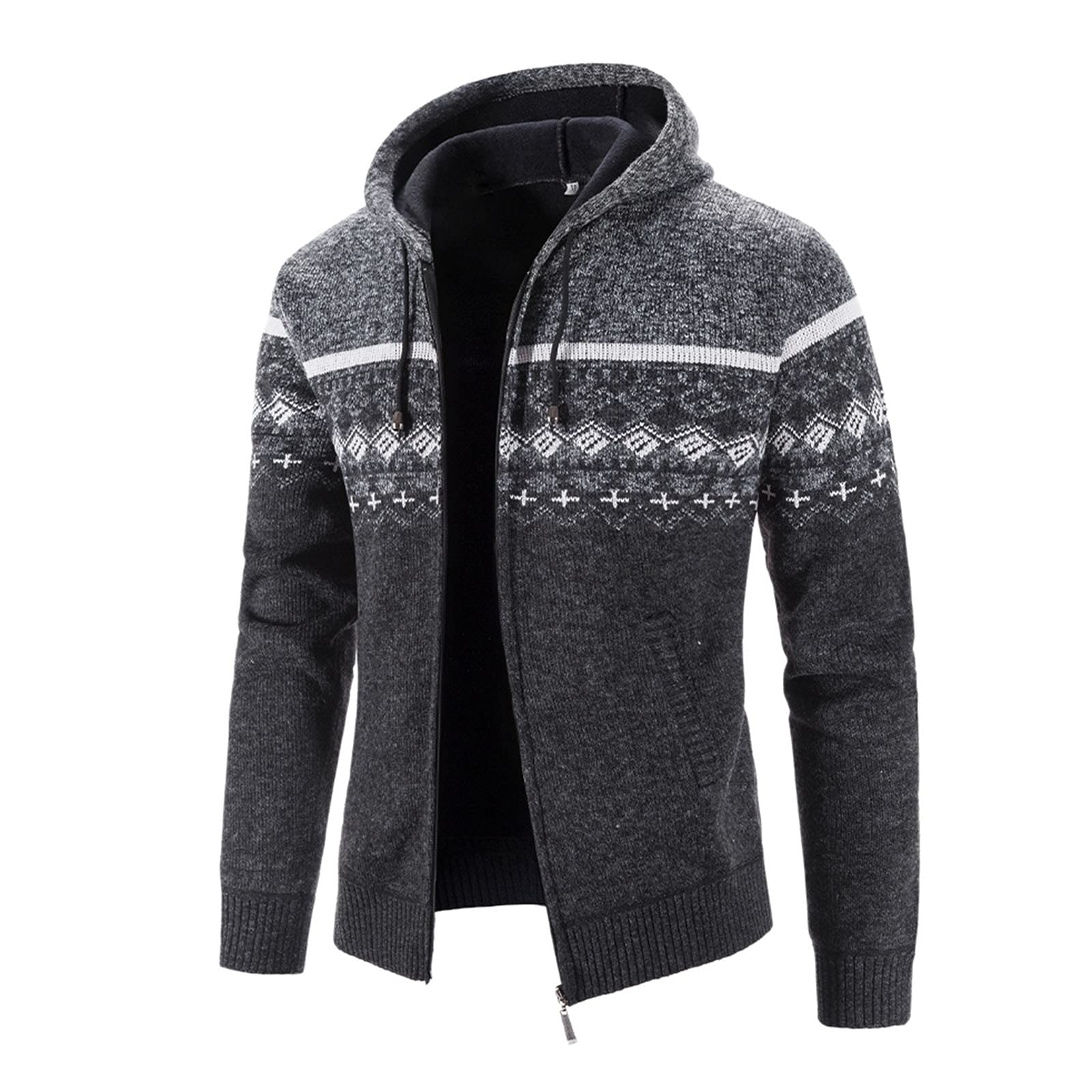 Generisch Felpa invernale da uomo con cappuccio con motivo a rombi, a maniche lunghe, in velluto spesso, calda giacca per il tempo libero, per il tempo libero, taglie forti fino a 3XL
