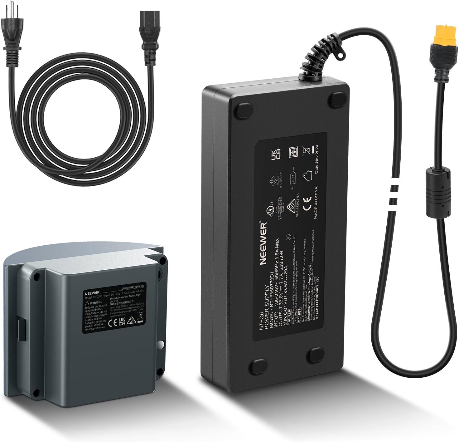 NEEWER Q300 Dummy Battery Kit for Q300 Outdoor Strobe Flash with AC Power Adapter & Cable (US Plug), 12.6V 20A Replacement for Q300 Battery, Intelligent Safety Protection, 16.4ft Length, NT-Q300