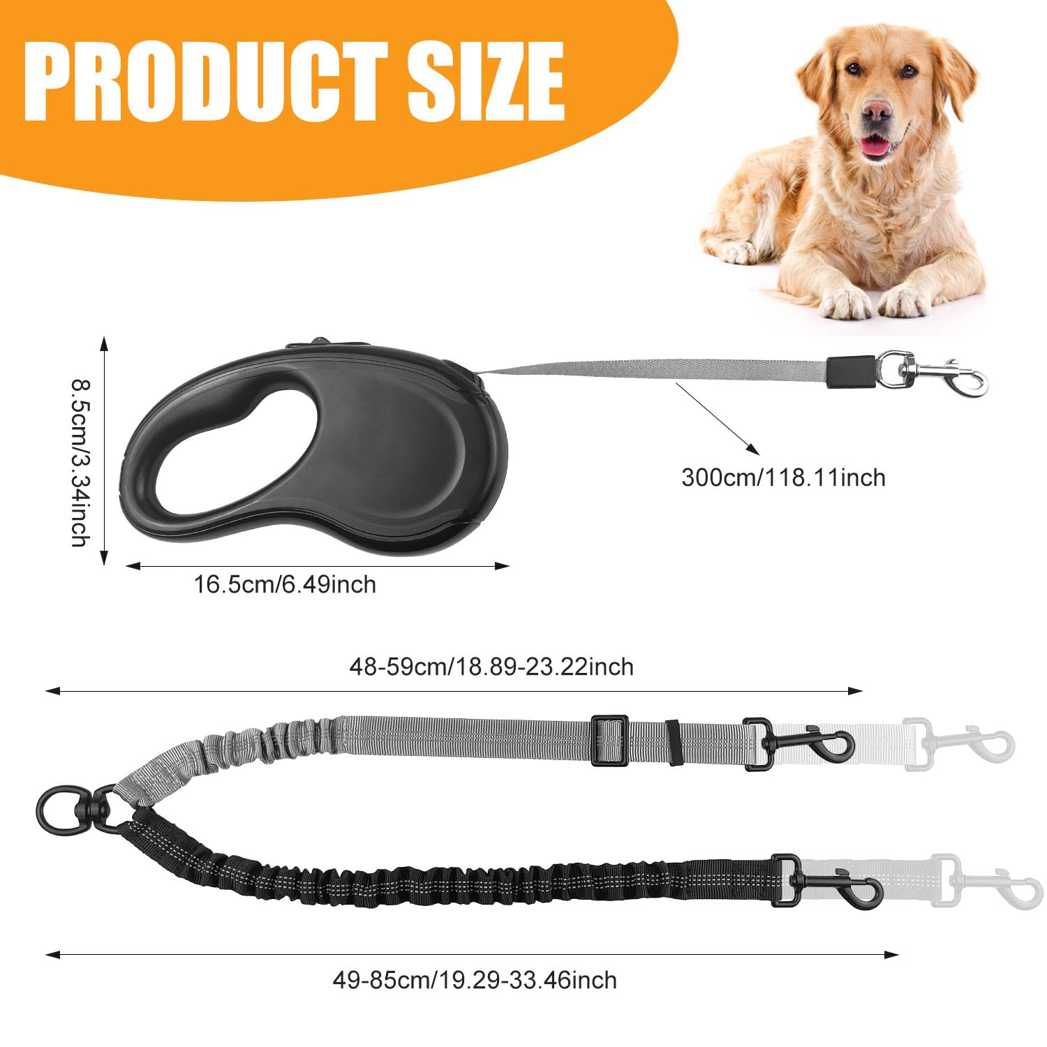 Doppio guinzaglio senza grovigli, doppio guinzaglio per 2 cani, regolabile, riflettente, doppio guinzaglio per cani di taglia piccola, media e grande