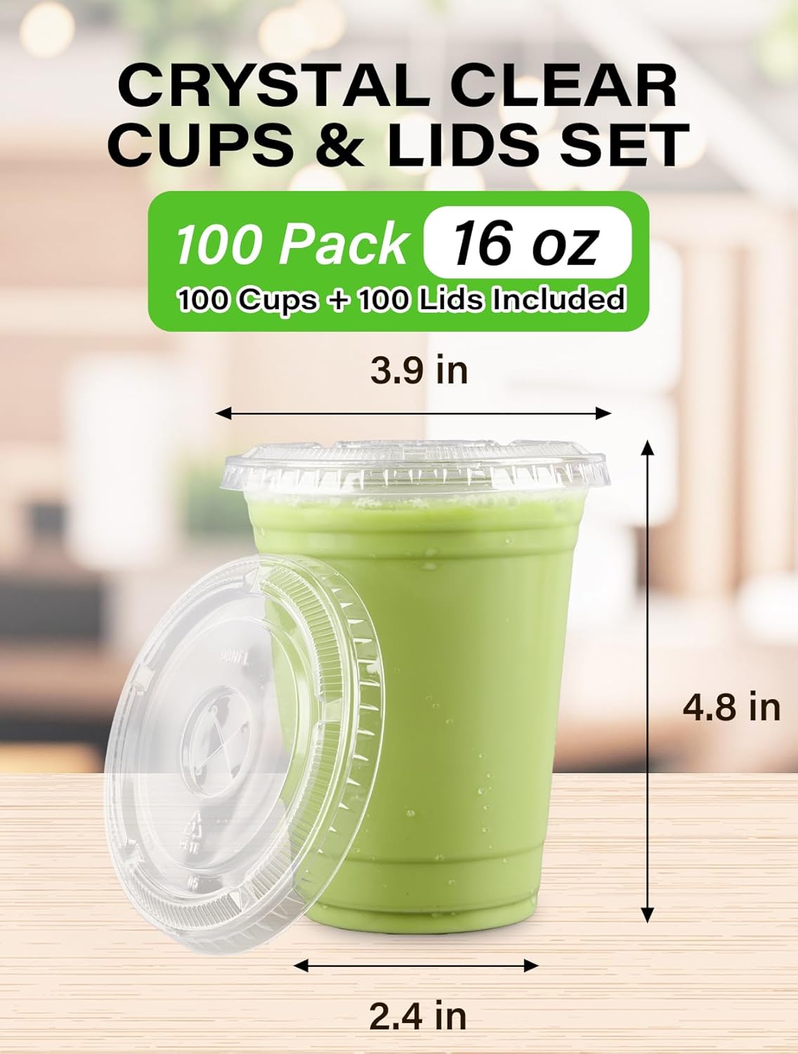 UMT Plastar 16 oz Clear Plastic Cups with Lids, 100 Pack Disposable PET Cold Drink Cups for Iced Coffee, Smoothies, Soda, Juice, Smoothie Cups, Clear Party Cups