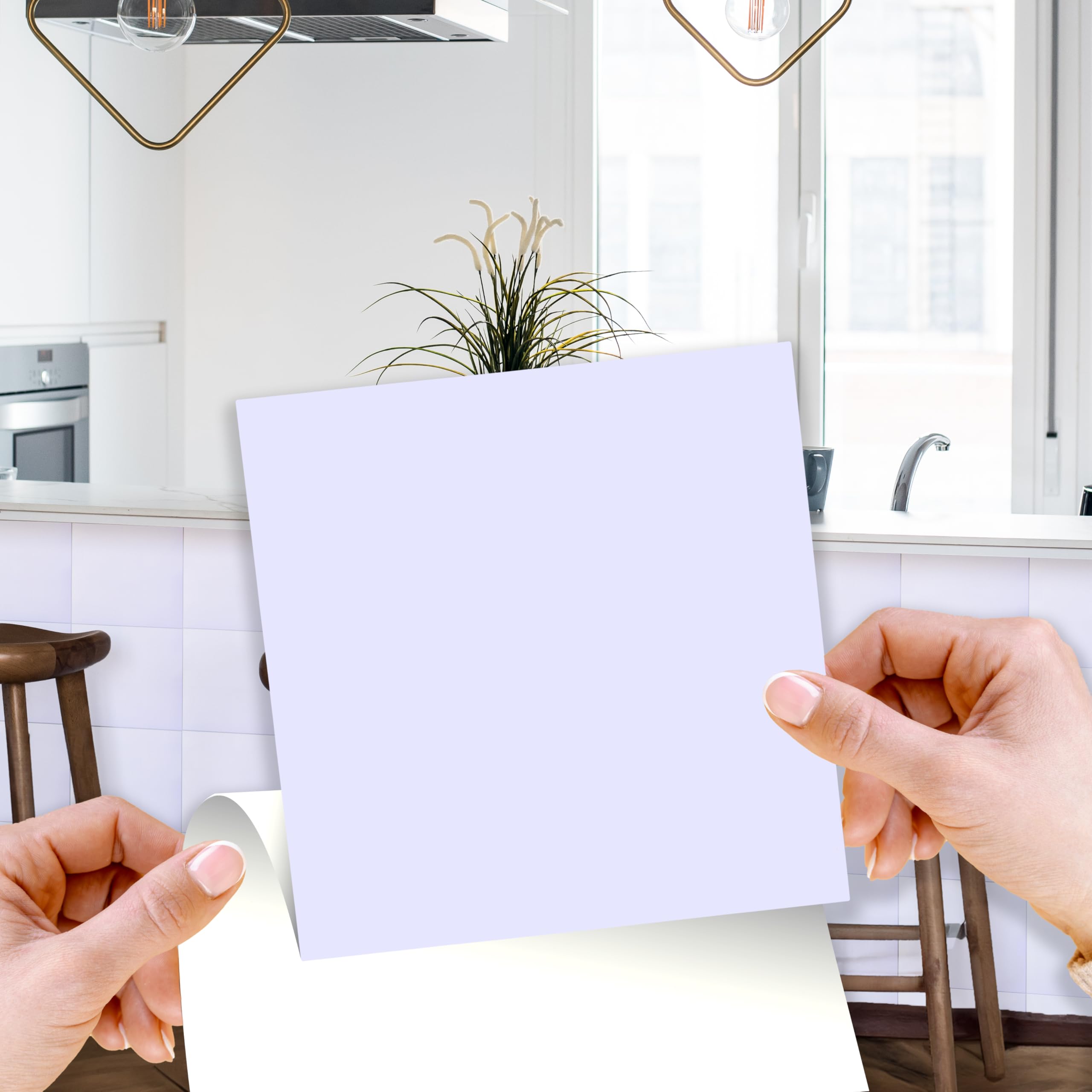 Walplus White Vinyl Tile Sticker White Stickers Self Adhesive For Walls 15X15cm(6") Self Adhesive Wall Sticky Back Removable White Stick On Tiles Kitchen Bathroom Stickers Renovation 50 Pieces
