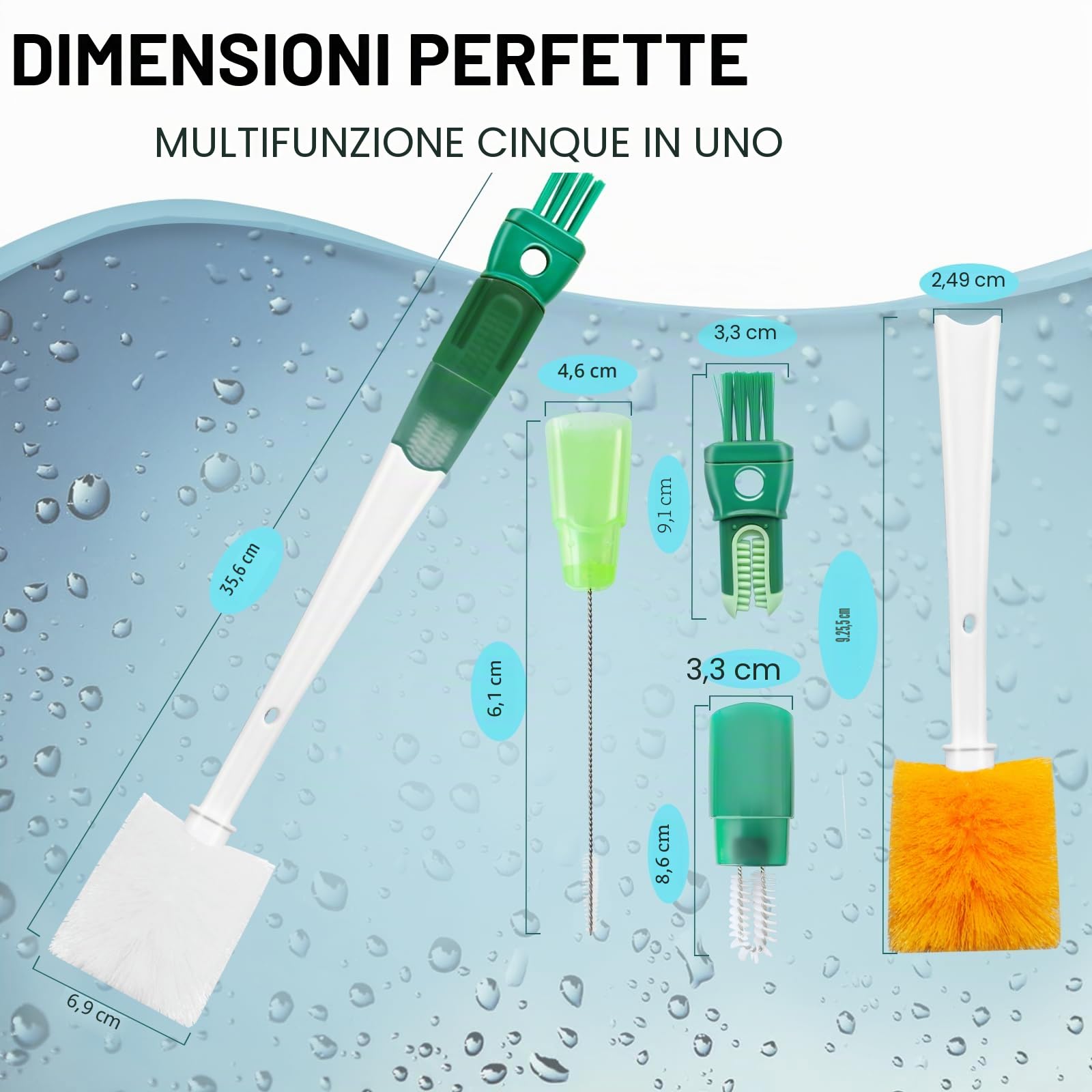 2 Pezzi 5 in 1 Scovolino per Bottiglie, Borraccia, Biberon e Cannucce, Bottiglie Termiche