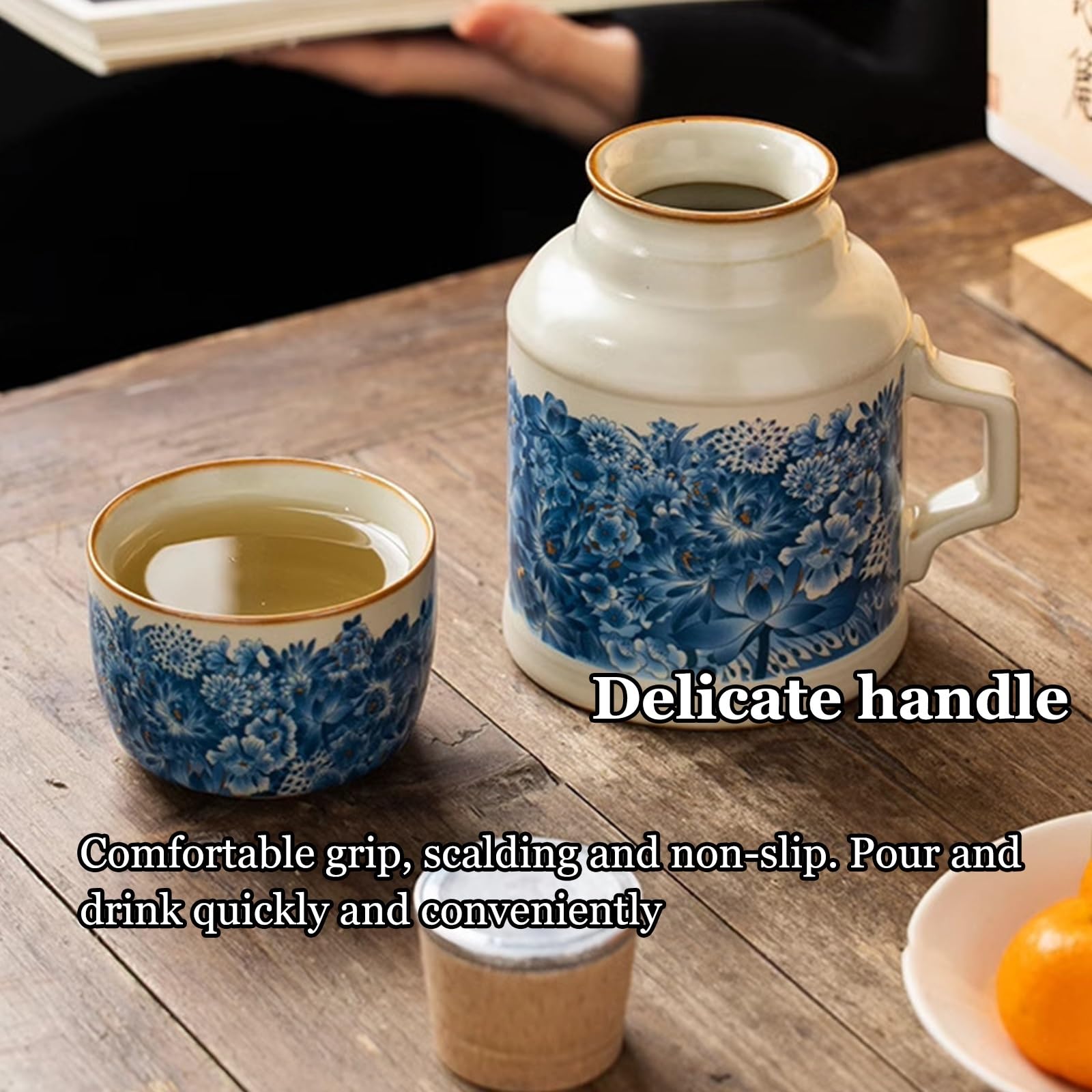 Bouilloire avec tasse, petite bouilloire chaude, ensemble tasses à thé, motif floral rétro, utilisation hivernale, préparation thé en vrac, eau chaude for aux fruits au bureau à domicile(Red)