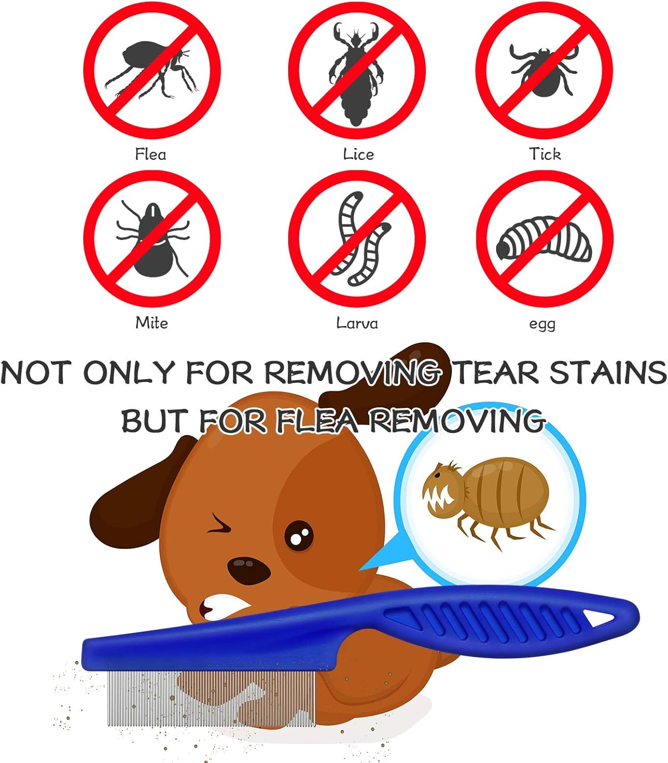 Frienda 7 Pieces Tear Stain Remover Comb Double-Sided Dog Eye Comb Brush Dog Flea Combs Double Head Grooming Comb Multipurpose Tool for Pet Cat Dogs Removing Crust and Mucus